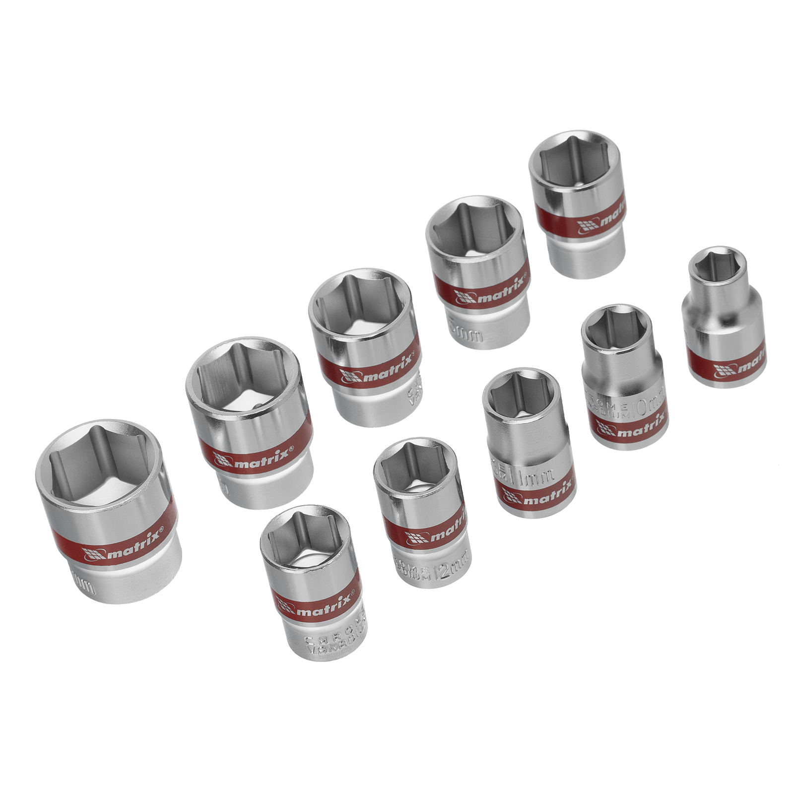 Набор торцевых головок 3/8", шестигранные, CrV, 8-19мм, 10 штук