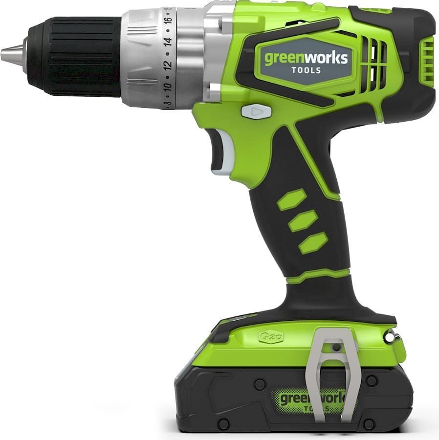 Дрель-шуруповёрт ударная аккумуляторная Greenworks 24V G24CDB2X, c двумя АКБ 2 А*ч и ЗУ, в сумке
