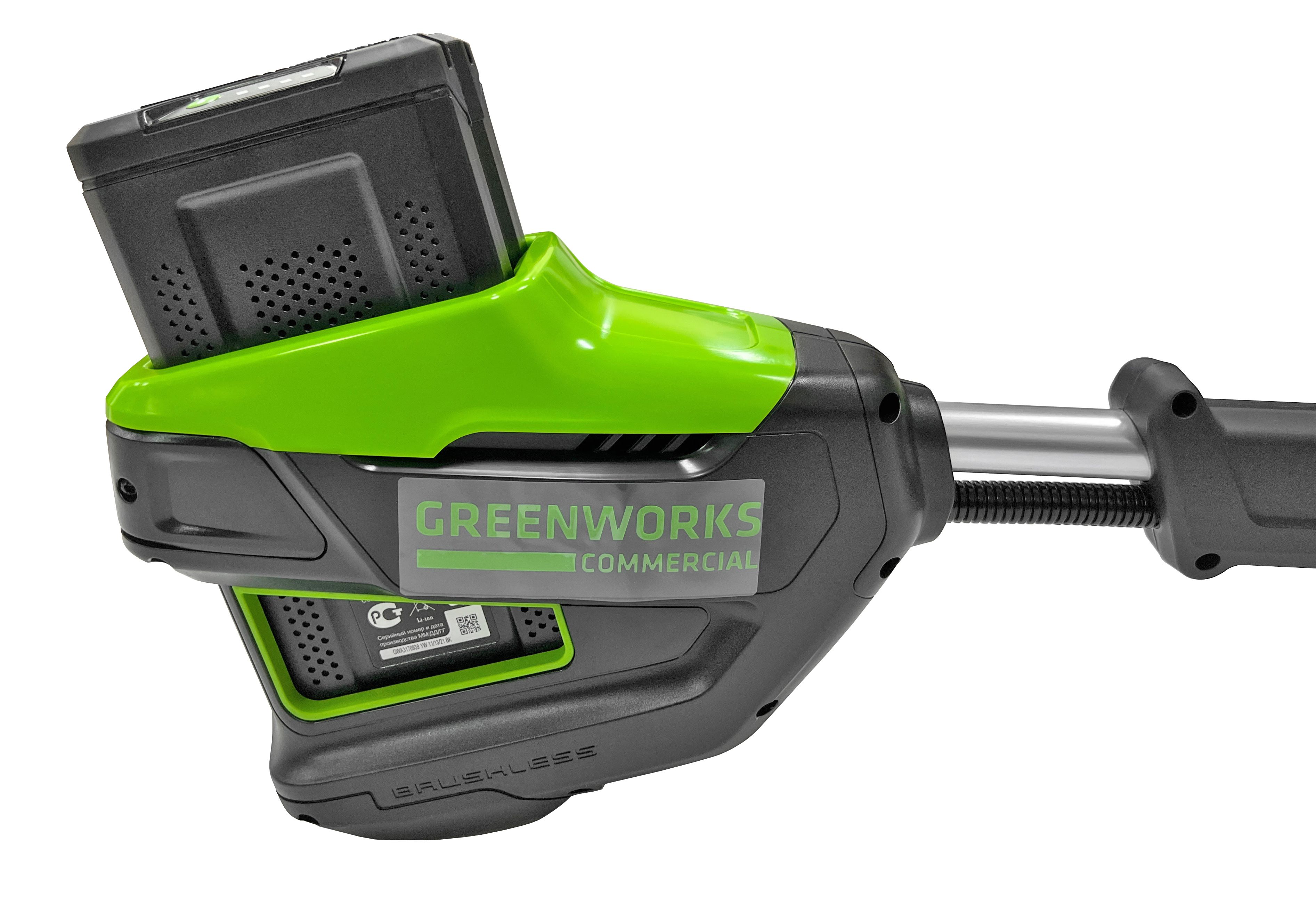 Триммер аккумуляторный с велосипедными ручками Greenworks 45 см 82V 2110707, бесщёточный, без АКБ и ЗУ