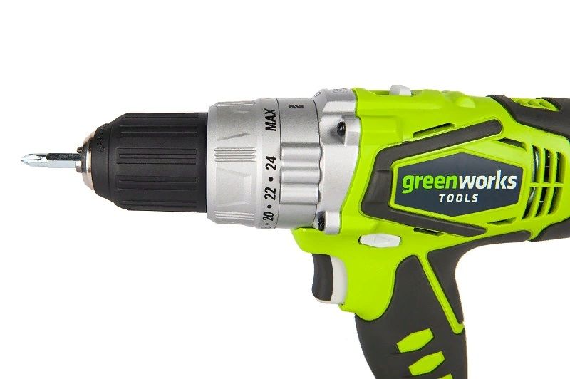 Дрель-шуруповёрт ударная аккумуляторная Greenworks 24V G24CDB2X, c двумя АКБ 2 А*ч и ЗУ, в сумке