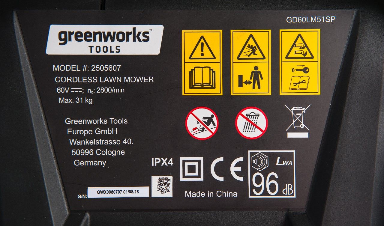 Газонокосилка самоходная аккумуляторная Greenworks 51 см 60V GD60LM51SP, бесщёточная, без АКБ и ЗУ