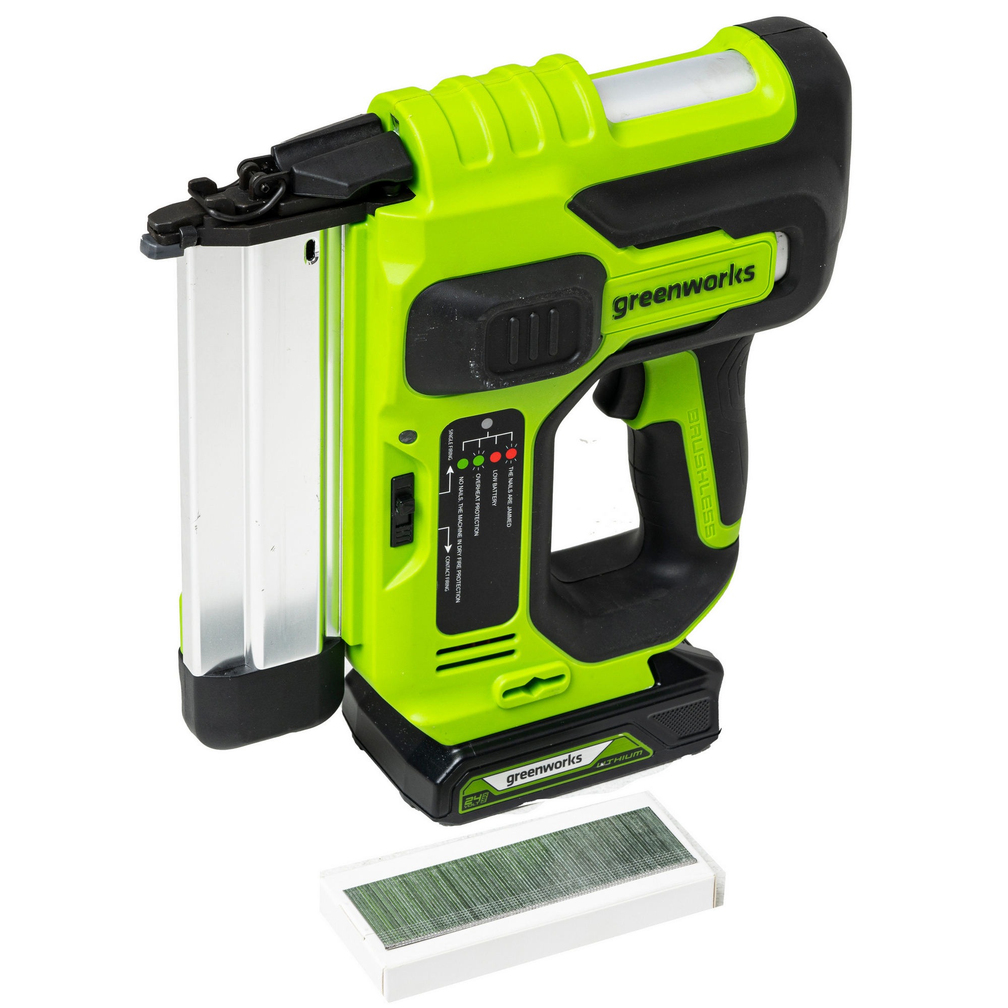 Гвоздезабивной пистолет (нейлер) аккумуляторный Greenworks 24V GD24BN 3400707, бесщёточный, без АКБ и ЗУ