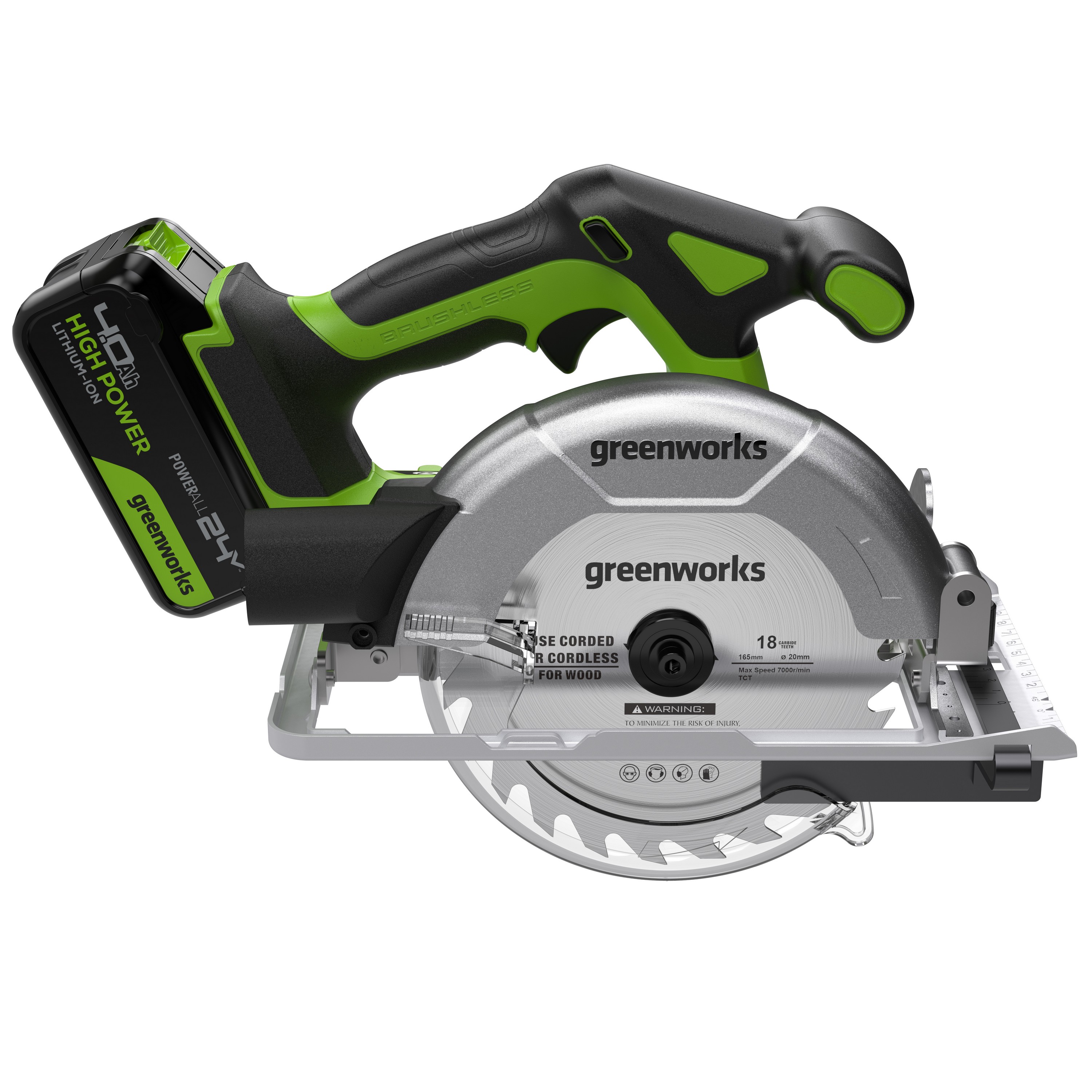 Пила циркулярная аккумуляторная Greenworks 24V GD24CS165 1501607, бесщеточная, без АКБ и ЗУ