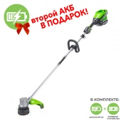 Триммер аккумуляторный Greenworks 40 см 82V 2110607, бесщёточный, с АКБ на 5 А*ч и ЗУ + АКБ на 2,5 А*ч в подарок