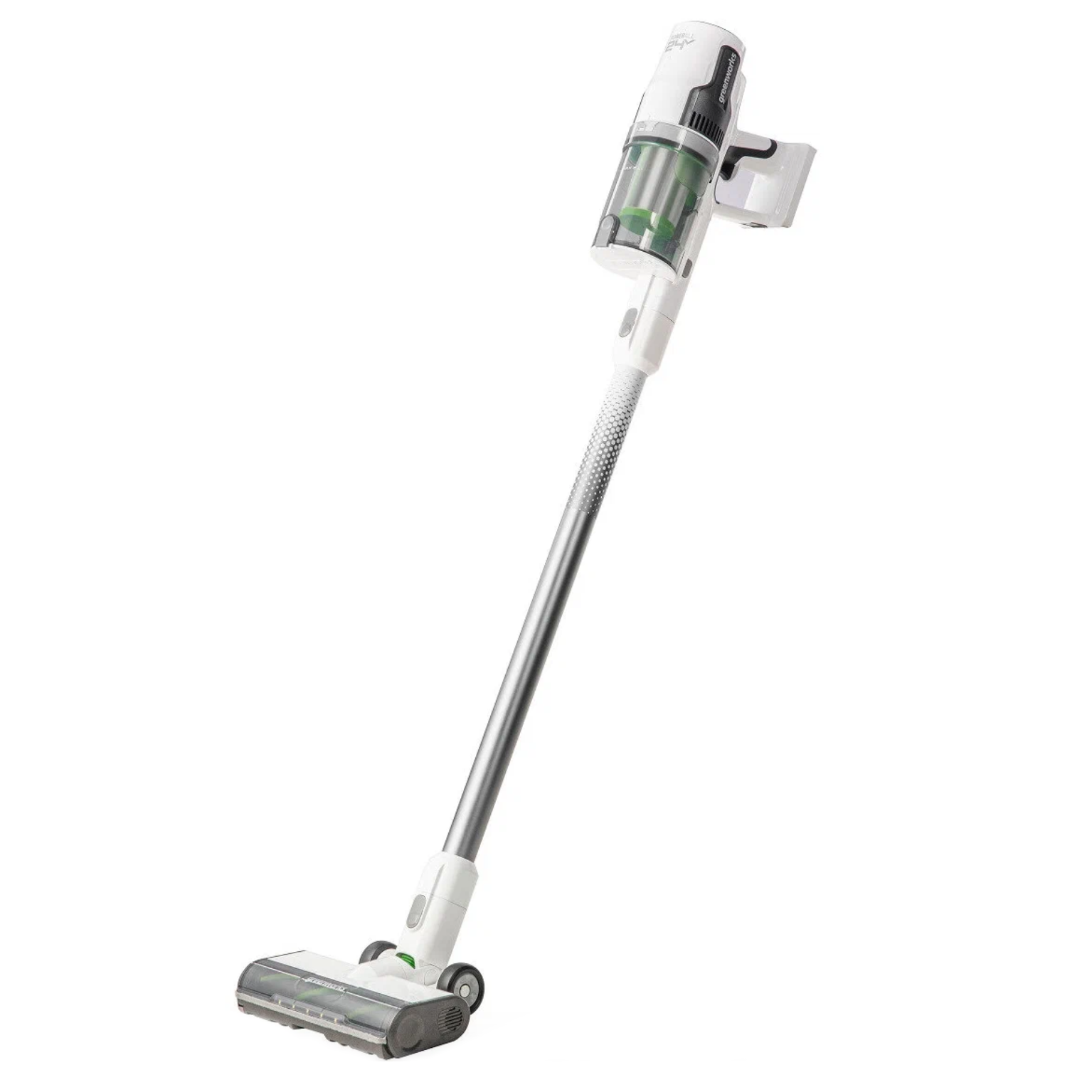 Пылесос вертикальный 500 Вт аккумуляторный Greenworks 24V G24SVK4D 4701107 на стойке, бесщёточный, с АКБ на 4 А*ч и ЗУ