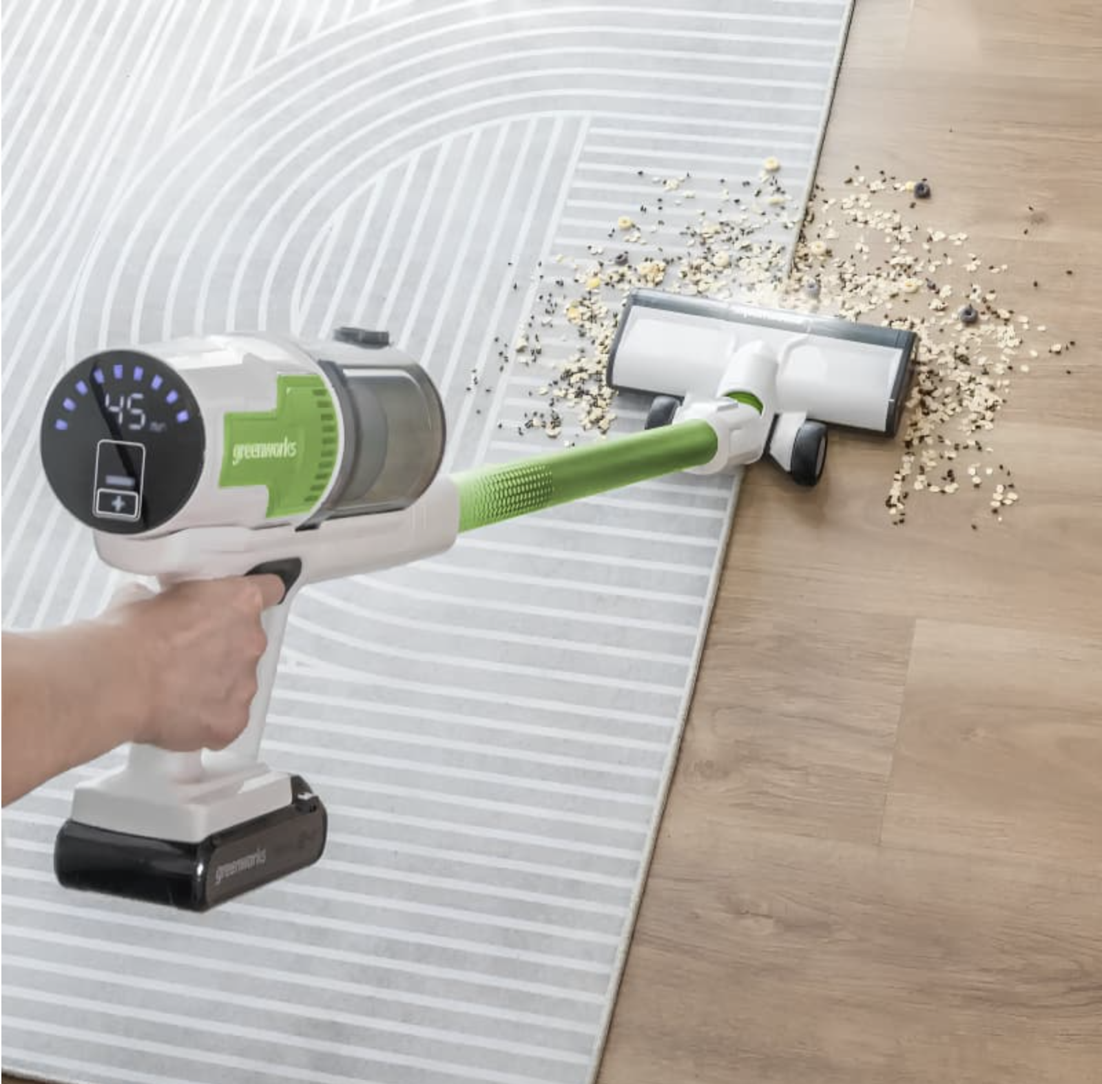 Пылесос вертикальный 350 Вт аккумуляторный Greenworks 24V SV24532 4702007, бесщёточный, зарядная база без АКБ