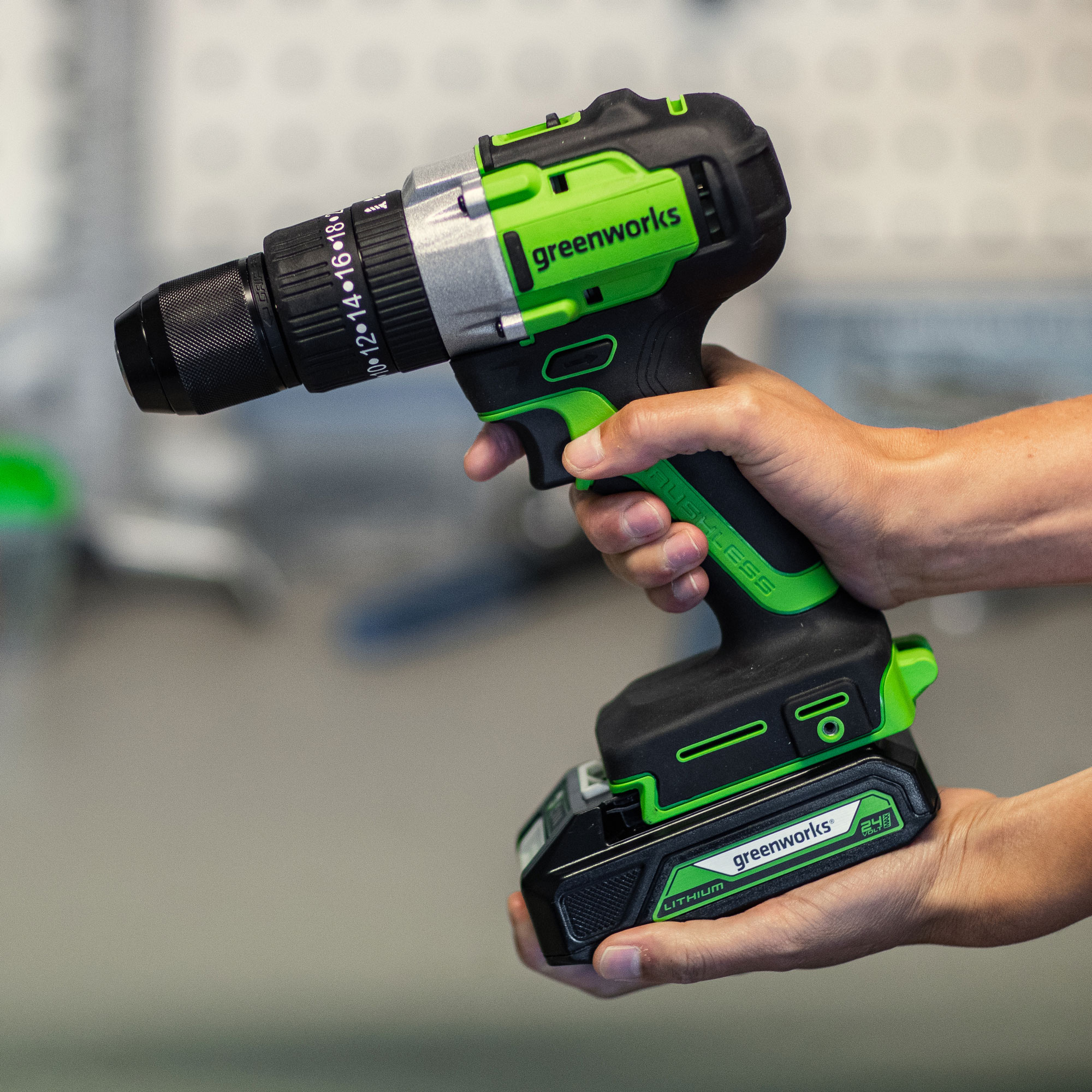 Дрель-шуруповерт ударная аккумуляторная Greenworks 24V GD24DD60 (60 Нм) 3704107, бесщёточная, без АКБ и ЗУ