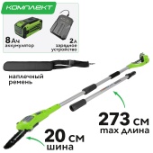 Высоторез – cучкорез аккумуляторный Greenworks 40V G40PSF 1401107, 20 см, с АКБ на 8 А*ч и ЗУ