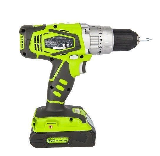 Дрель-шуруповёрт ударная аккумуляторная Greenworks 24V G24CDB2X, c двумя АКБ 2 А*ч и ЗУ, в сумке