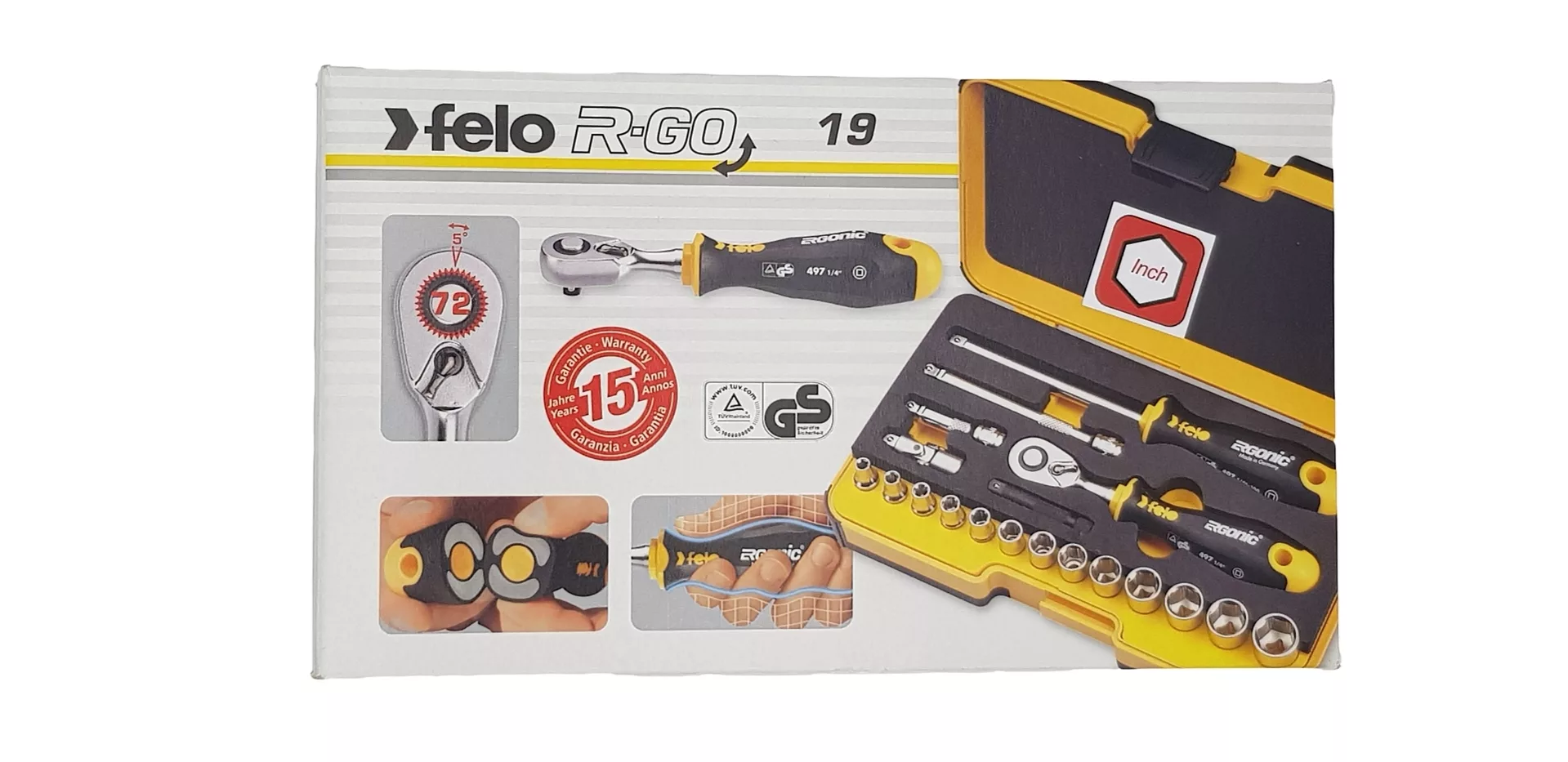 Набор дюймовых головок с трещоткой и отверткой 1/4" ERGONIC в кейсе, 19 шт FELO 057 819 56