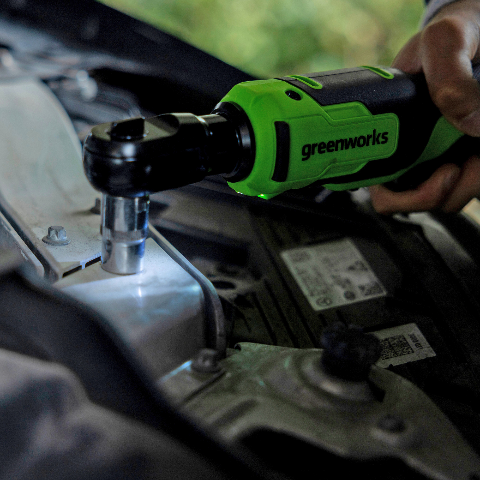 Гайковёрт-трещотка удлиненная, редуктор 70 мм, аккумуляторная Greenworks 24V GD24RW 3804007, бесщеточная, без АКБ и ЗУ, в сумке