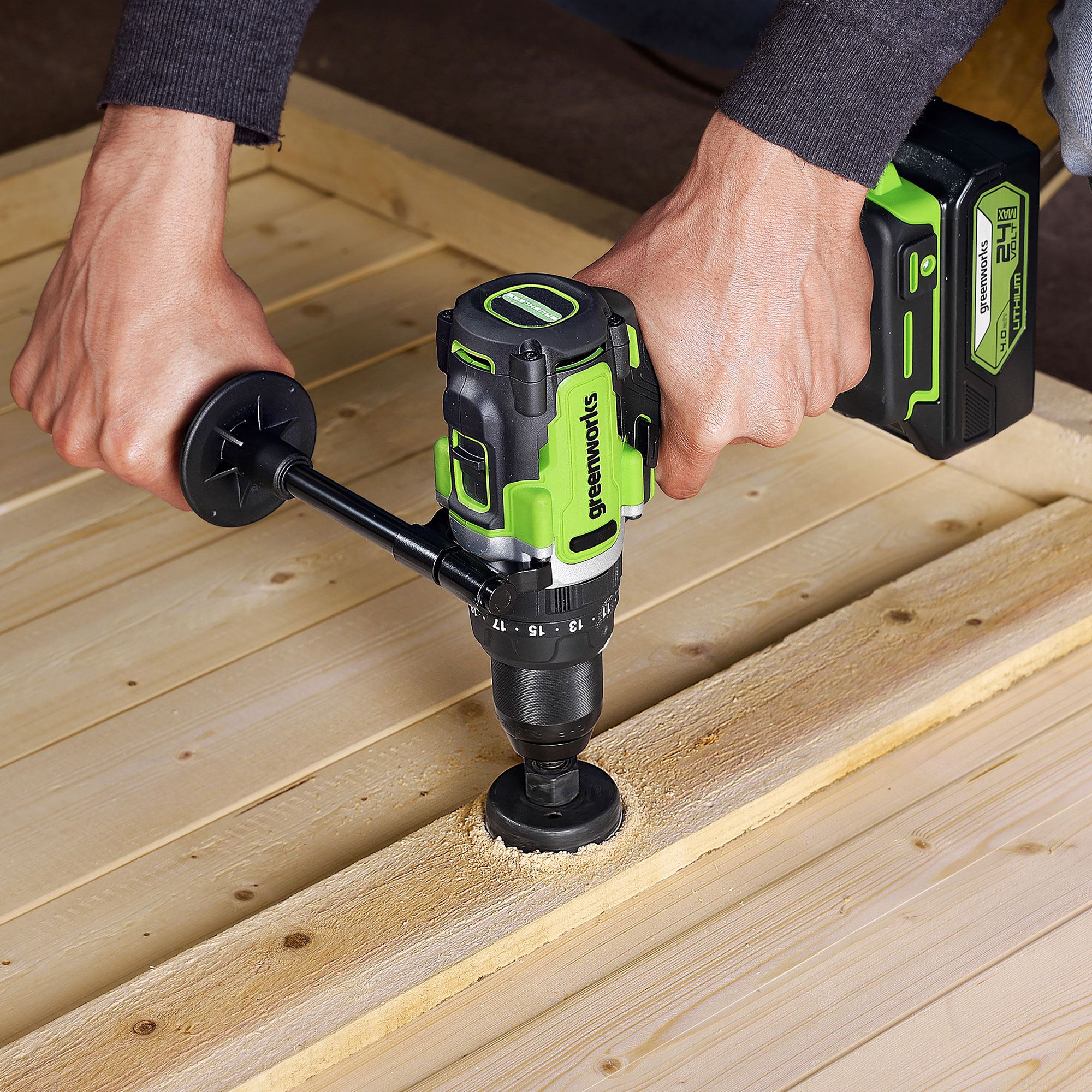 Дрель-шуруповерт ударная аккумуляторная Greenworks 24V GD24DD140 (140 Нм) 3707607, бесщёточная, без АКБ и ЗУ