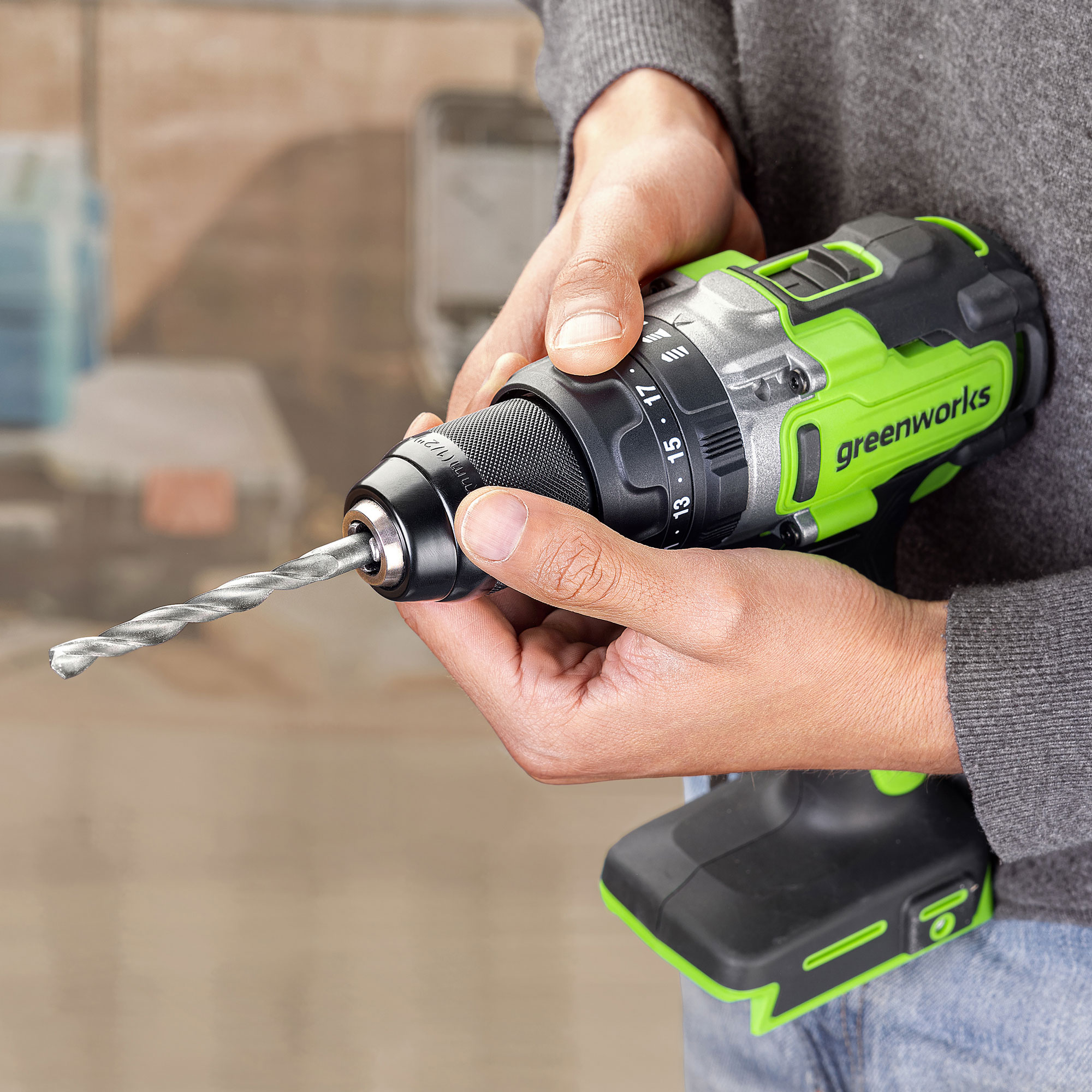 Дрель-шуруповерт ударная аккумуляторная Greenworks 24V GD24DD140 (140 Нм) 3707607, бесщёточная, без АКБ и ЗУ