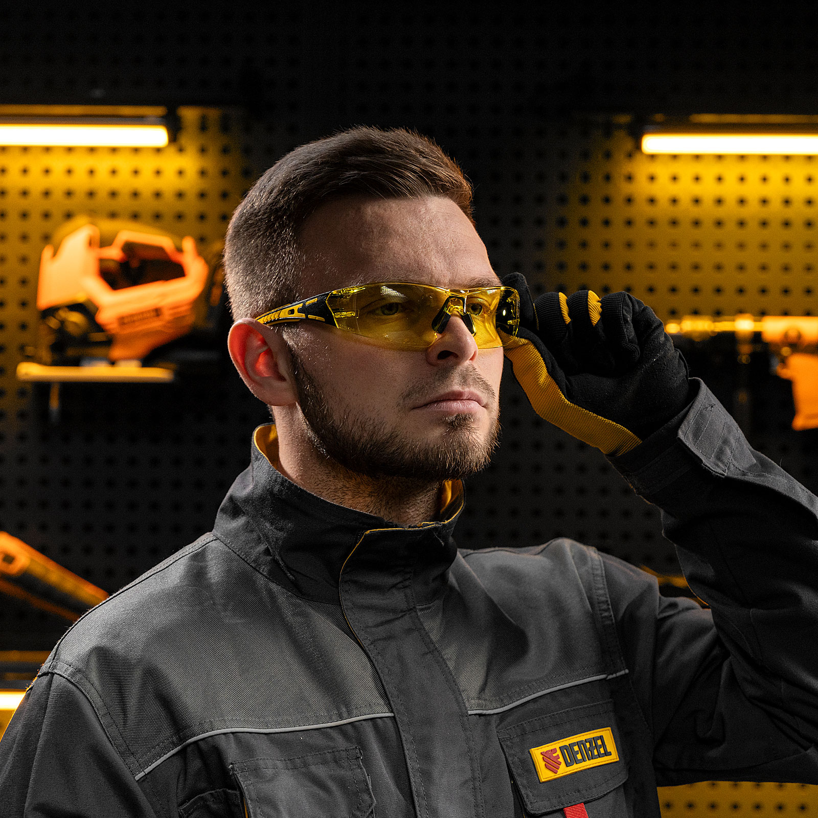 Очки защитные открытые, поликарбонатные, жёлтая линза, двухкомпонентные дужки