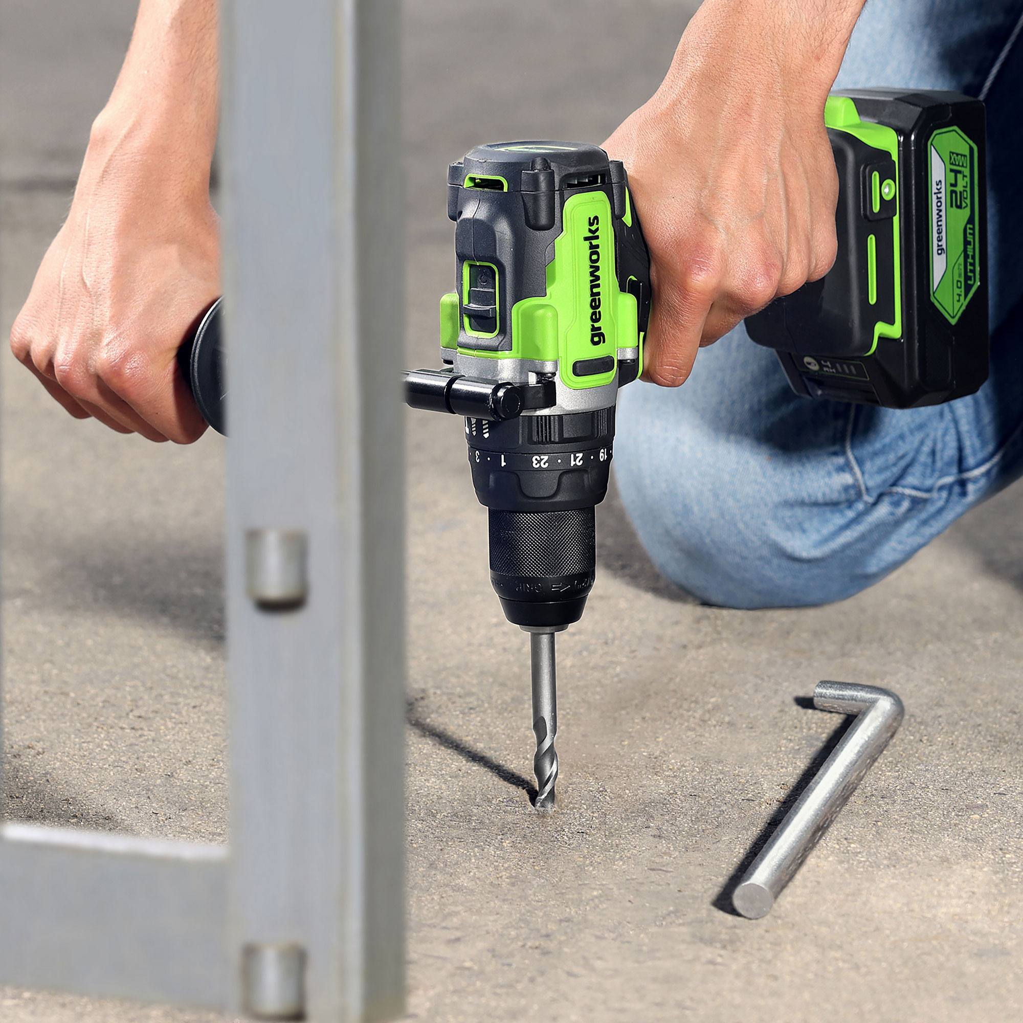 Дрель-шуруповерт ударная аккумуляторная Greenworks 24V GD24DD140 (140 Нм) 3707607, бесщёточная, без АКБ и ЗУ