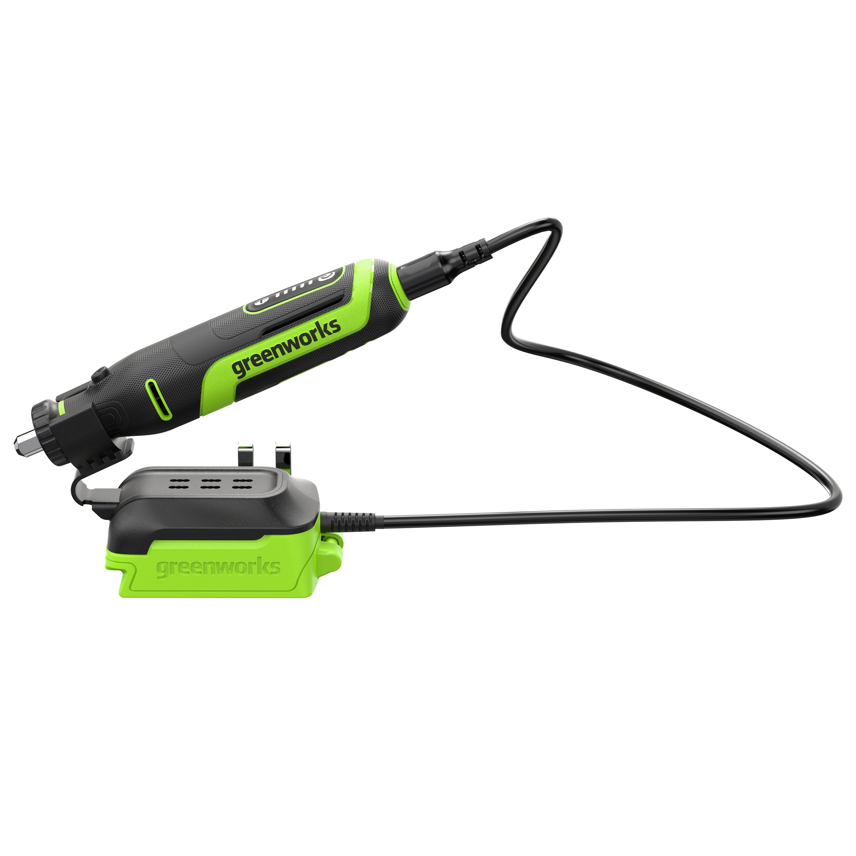 Гравёр аккумуляторный Greenworks G24RT 24V 3200807, бесщеточный, с базой и оснасткой (52 шт), без АКБ и ЗУ