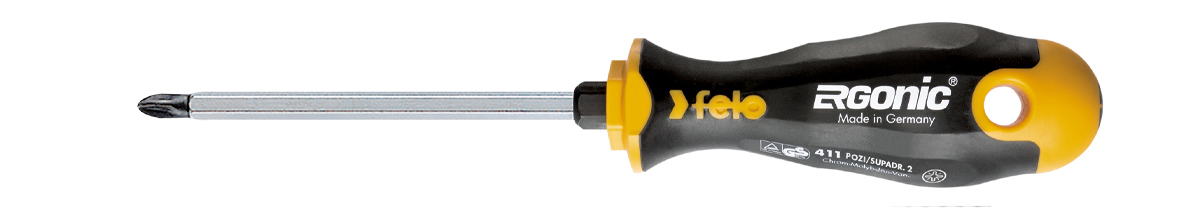 Отвёртка серия 411 Ergonic, PZ2х100 с шестигранником FELO 411 203 40