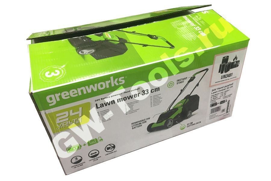 Газонокосилка аккумуляторная Greenworks 32 см 24V G24LM32K2 2509607, с АКБ на 2 А*ч и ЗУ-слайдер 0,5А
