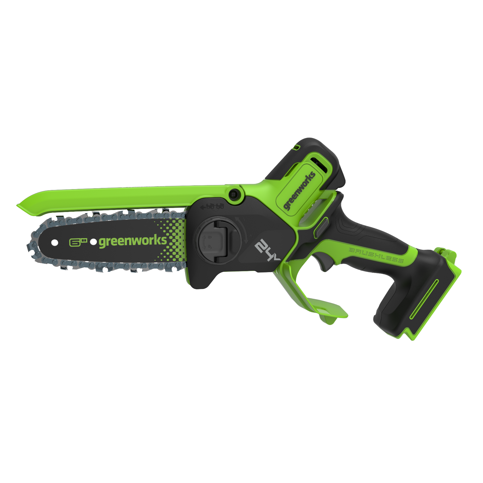 Мини-пила аккумуляторная цепная Greenworks 15 см 24V GD24CS15 2010107 с автоматической смазкой цепи, бесщёточная, без АКБ и ЗУ