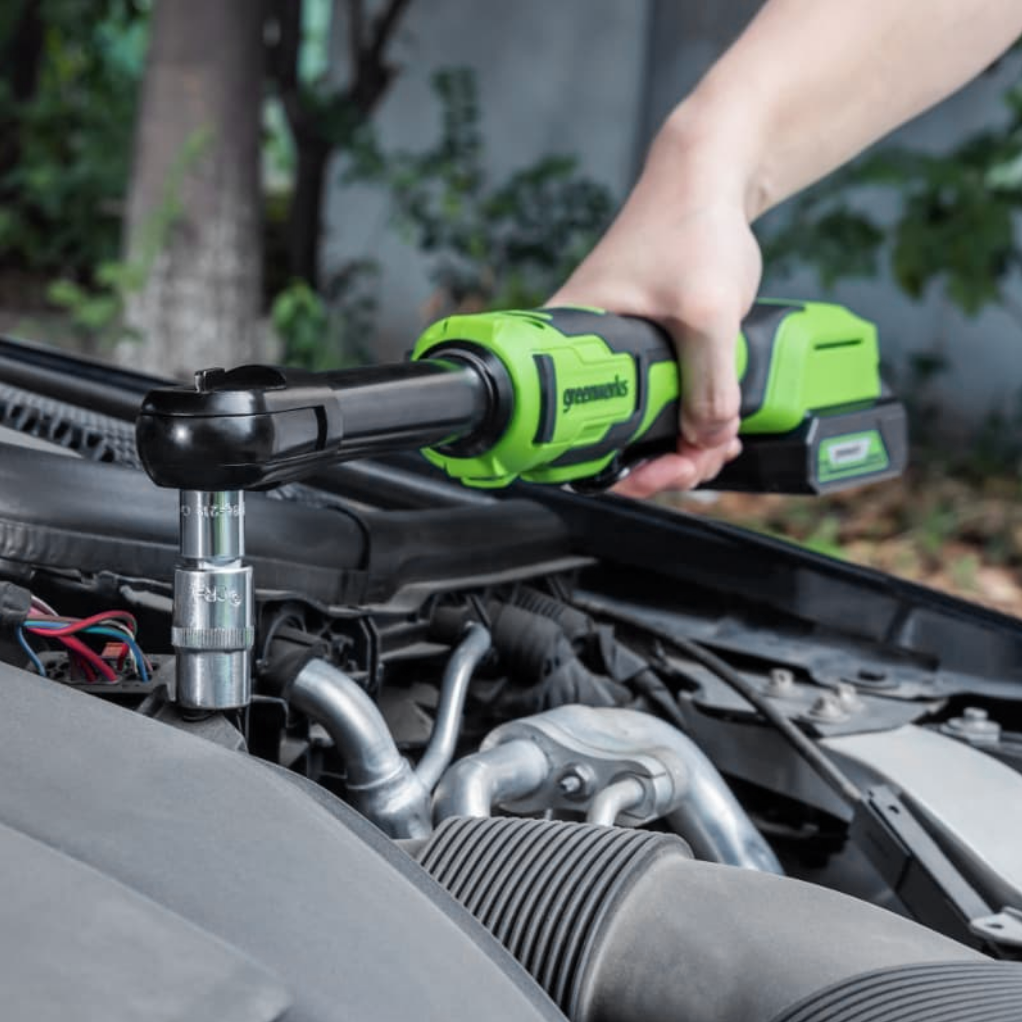 Гайковёрт-трещотка удлиненная, редуктор 170 мм, аккумуляторная Greenworks 24V GD24RWX 3804207, бесщеточная, без АКБ и ЗУ, в сумке