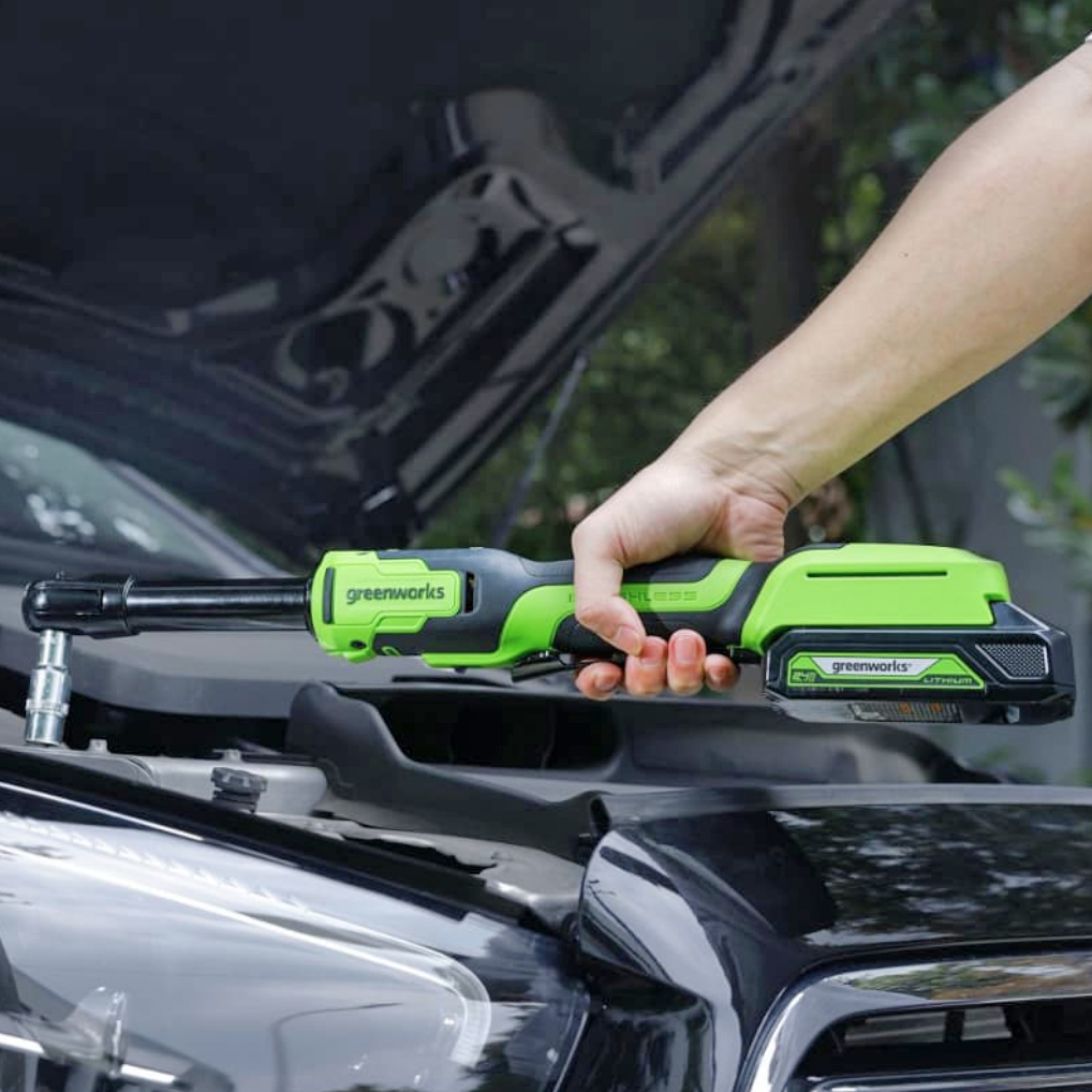 Гайковёрт-трещотка удлиненная, редуктор 170 мм, аккумуляторная Greenworks 24V GD24RWX 3804207, бесщеточная, без АКБ и ЗУ, в сумке