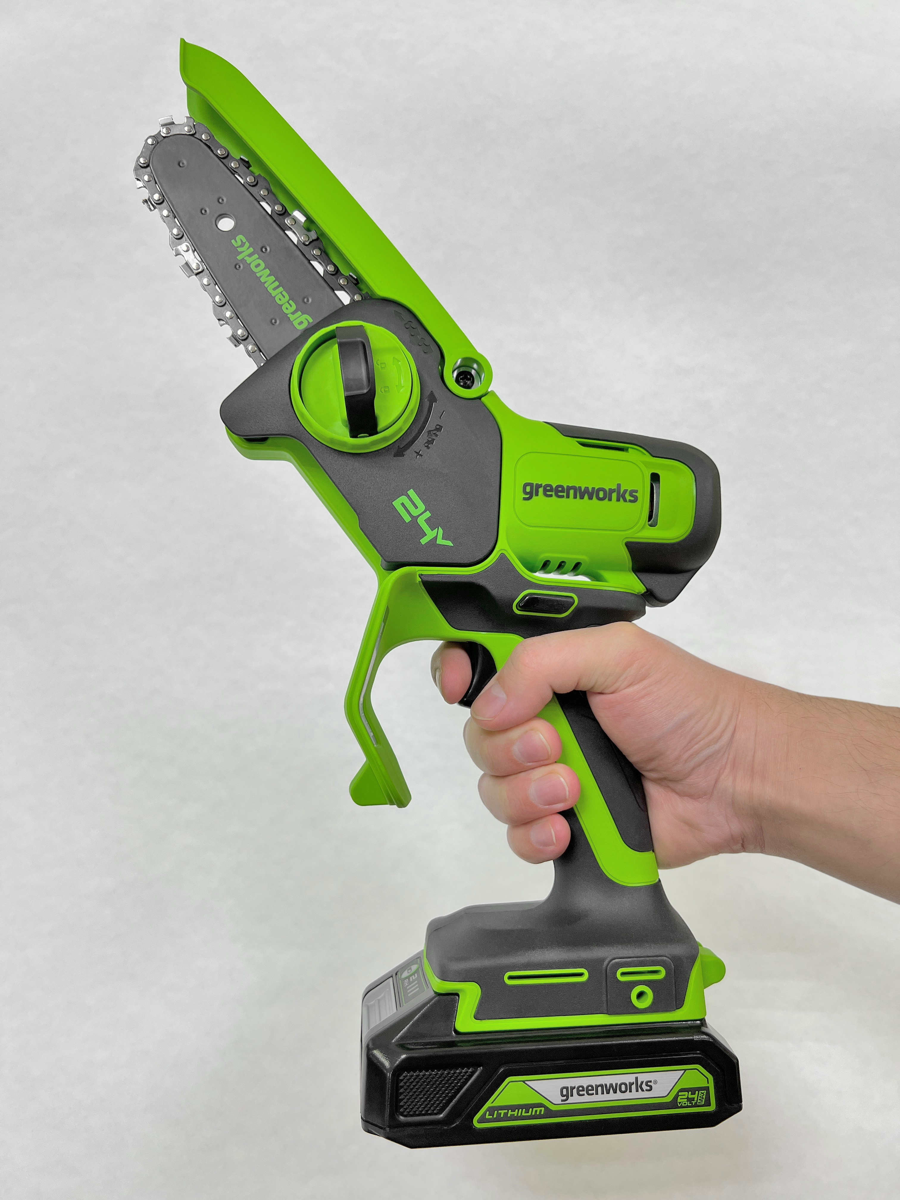 Мини-пила аккумуляторная цепная Greenworks 10 см 24V G24MCS10 2008207, без аккумулятора и зарядного устройства
