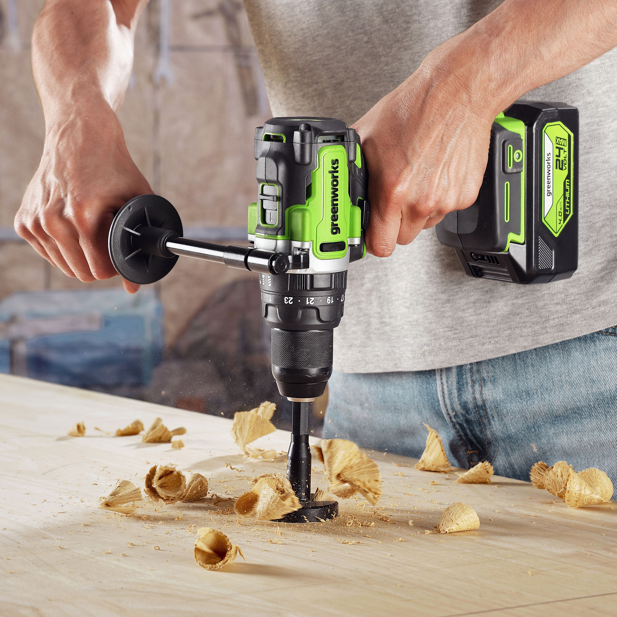 Дрель-шуруповерт ударная аккумуляторная Greenworks 24V GD24DD140 (140 Нм) 3707607, бесщёточная, без АКБ и ЗУ