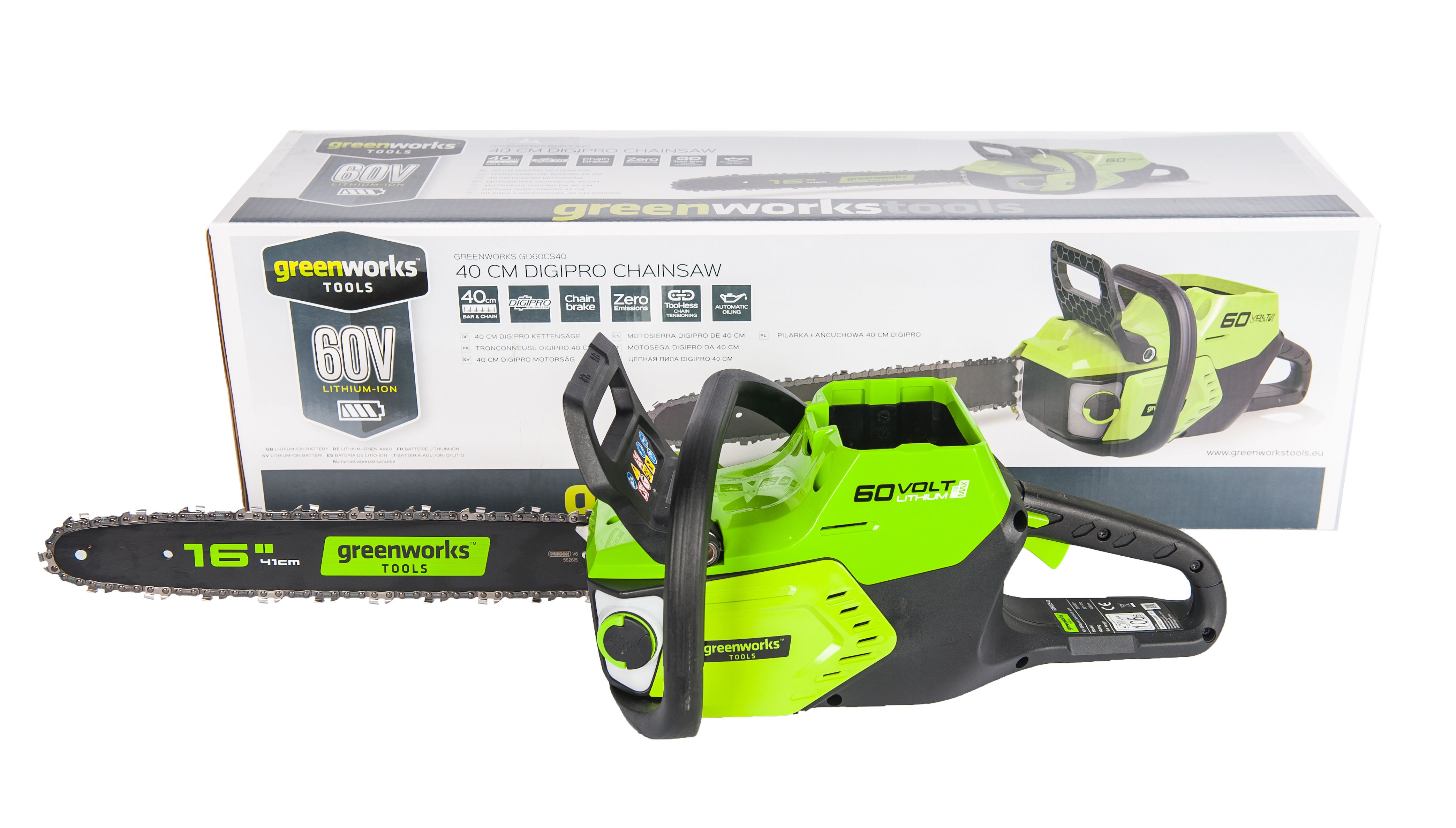 Пила аккумуляторная цепная Greenworks 40 см 60V GD60CS40, бесщёточная, без АКБ и ЗУ
