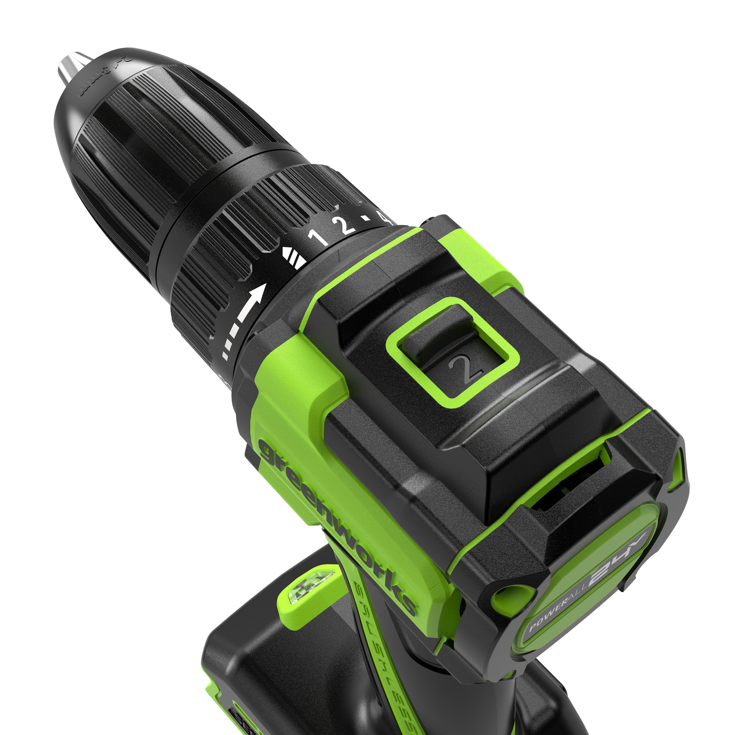 Дрель-шуруповерт 27/45 Нм аккумуляторная Greenworks 24V DD345 3708307, бесщеточная, без АКБ и ЗУ