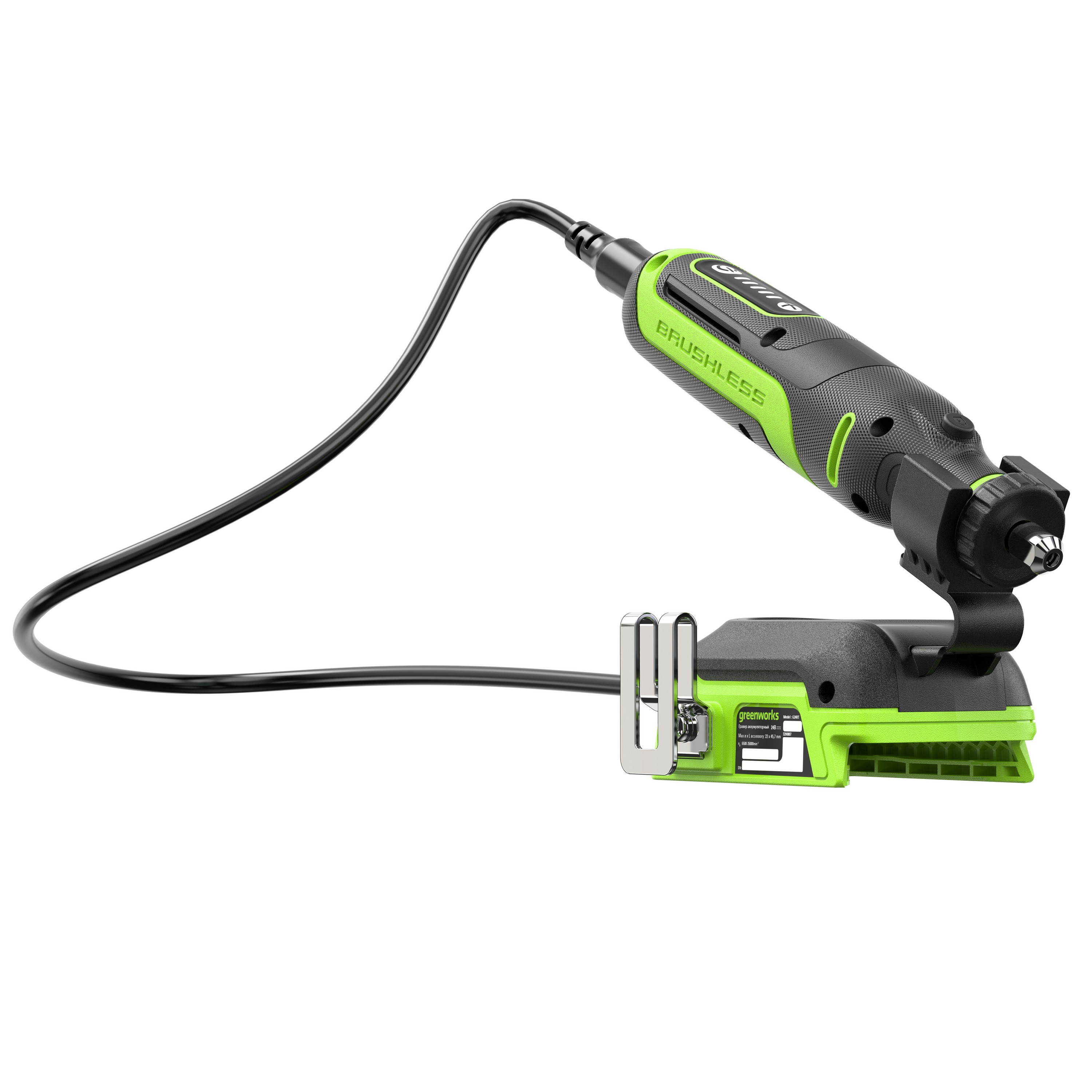 Гравёр аккумуляторный Greenworks G24RT 24V 3200807, бесщеточный, с базой и оснасткой (52 шт), без АКБ и ЗУ