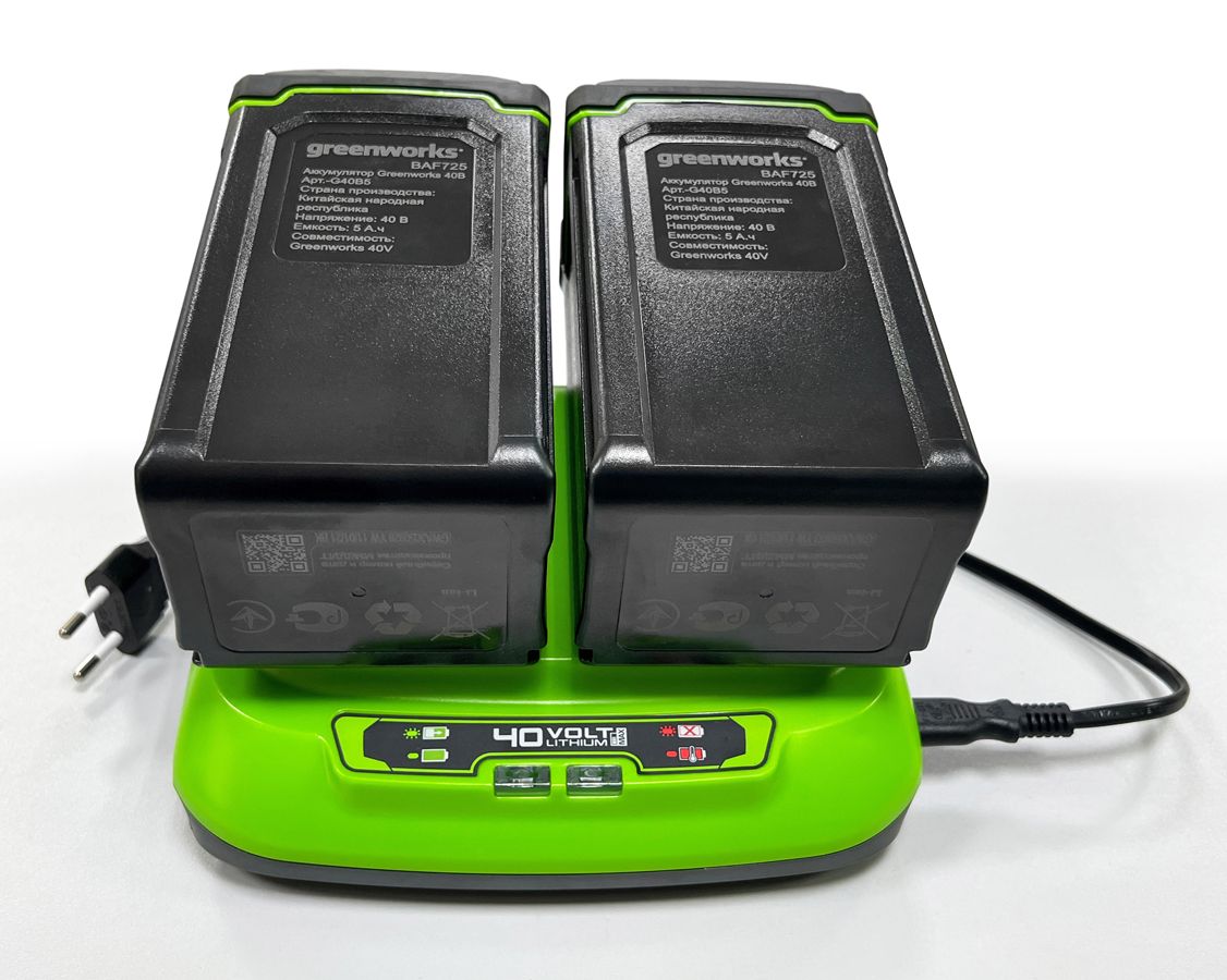 Зарядное устройство двойное быстрое (8 А) Greenworks 40V G40UC8 2938807 (с двумя слотами)