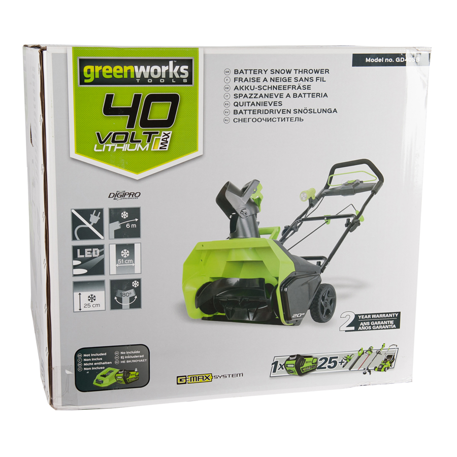 Снегоуборщик аккумуляторный Greenworks 51 см 40V GD40ST, бесщёточный, без АКБ и ЗУ