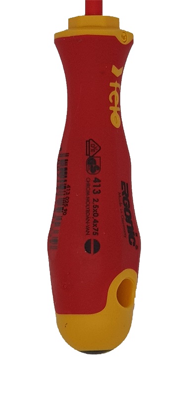 Отвёртка ERGONIC диэлектр., серия 413, SL 2,5х0,4х75 FELO 413 025 90