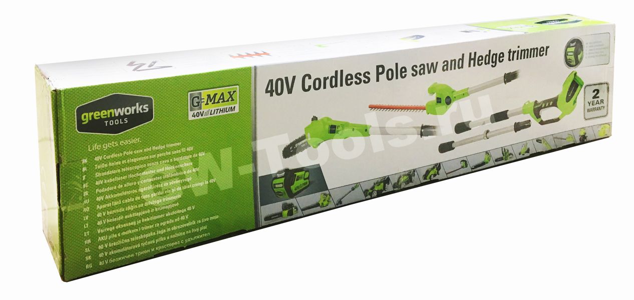 Высоторез аккумуляторный Greenworks 2-в-1 кусторез-сучкорез 40V, без АКБ и ЗУ
