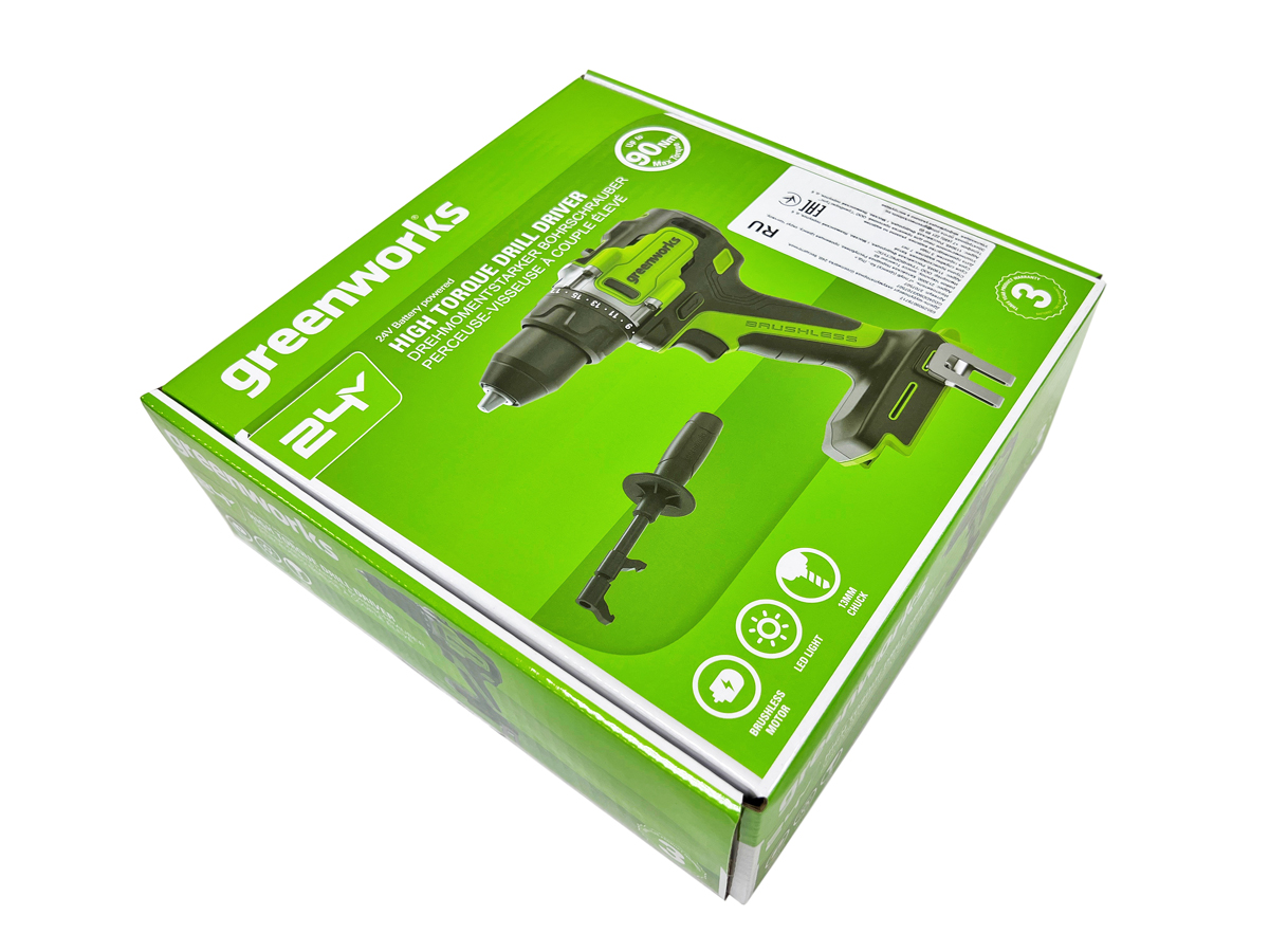 Дрель-шуруповерт аккумуляторная Greenworks 24V GD24DD90 (90 Нм) 3707507, бесщёточная, без АКБ и ЗУ