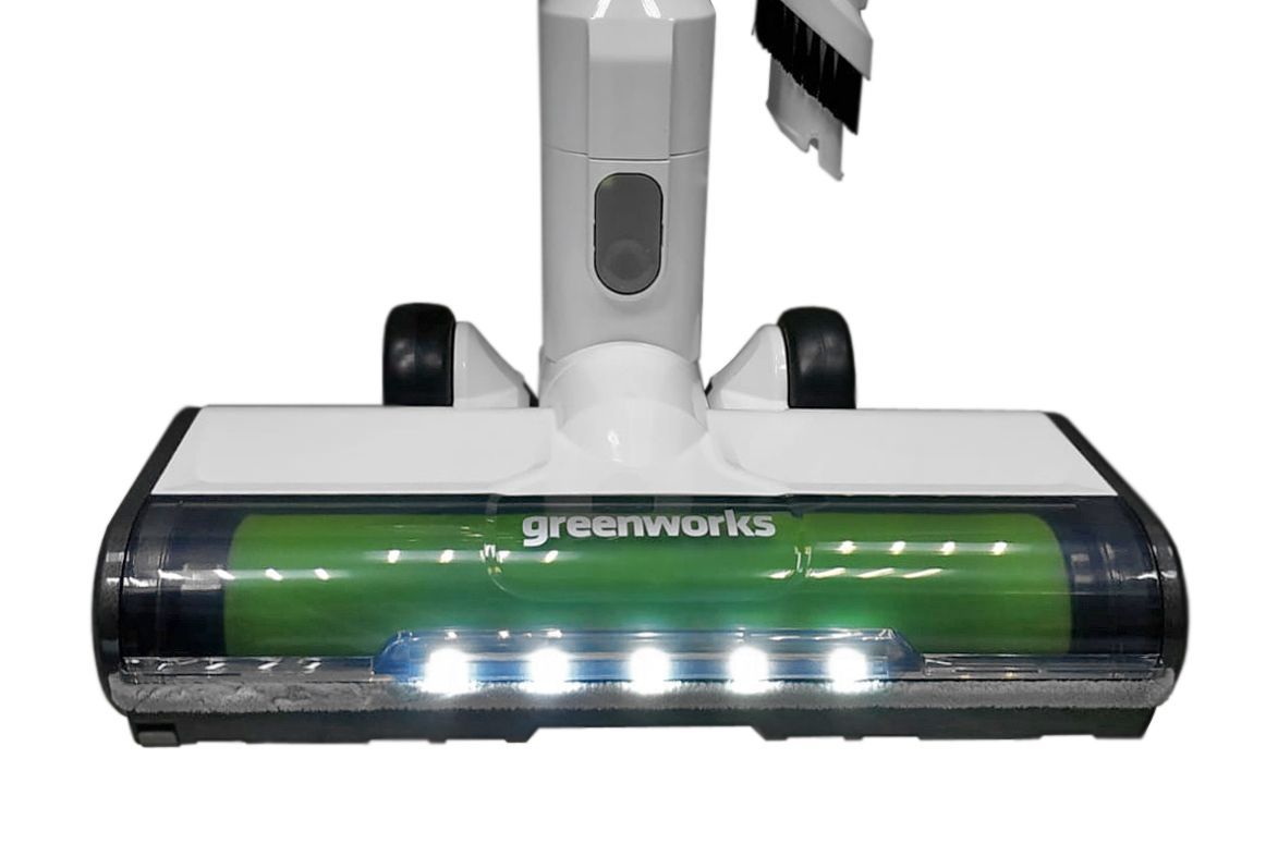 Пылесос вертикальный 500 Вт аккумуляторный Greenworks 24V G24SVK4D 4701107 на стойке, бесщёточный, с АКБ на 4 А*ч и ЗУ