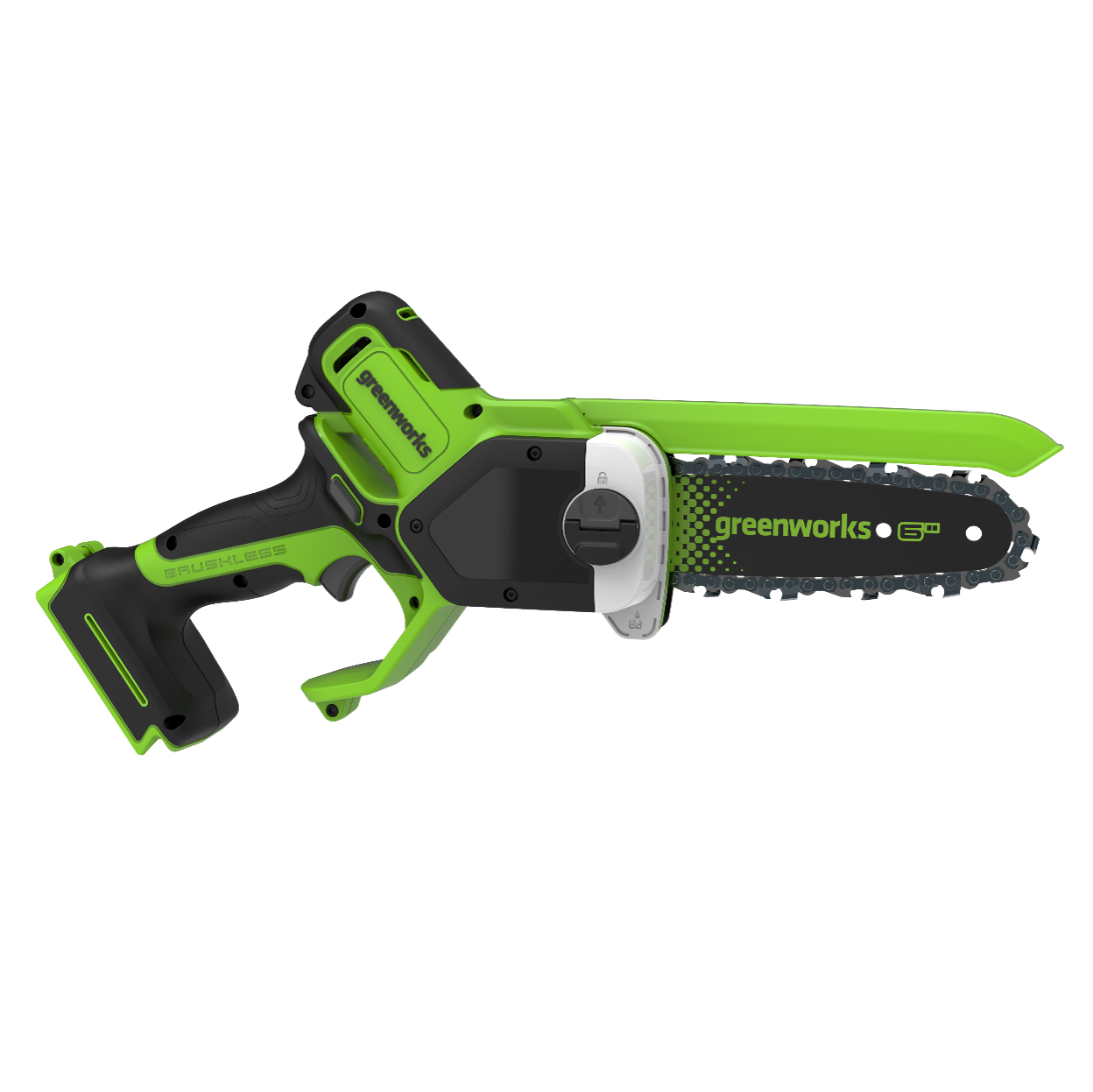 Мини-пила аккумуляторная цепная Greenworks 15 см 24V GD24CS15 2010107 с автоматической смазкой цепи, бесщёточная, без АКБ и ЗУ