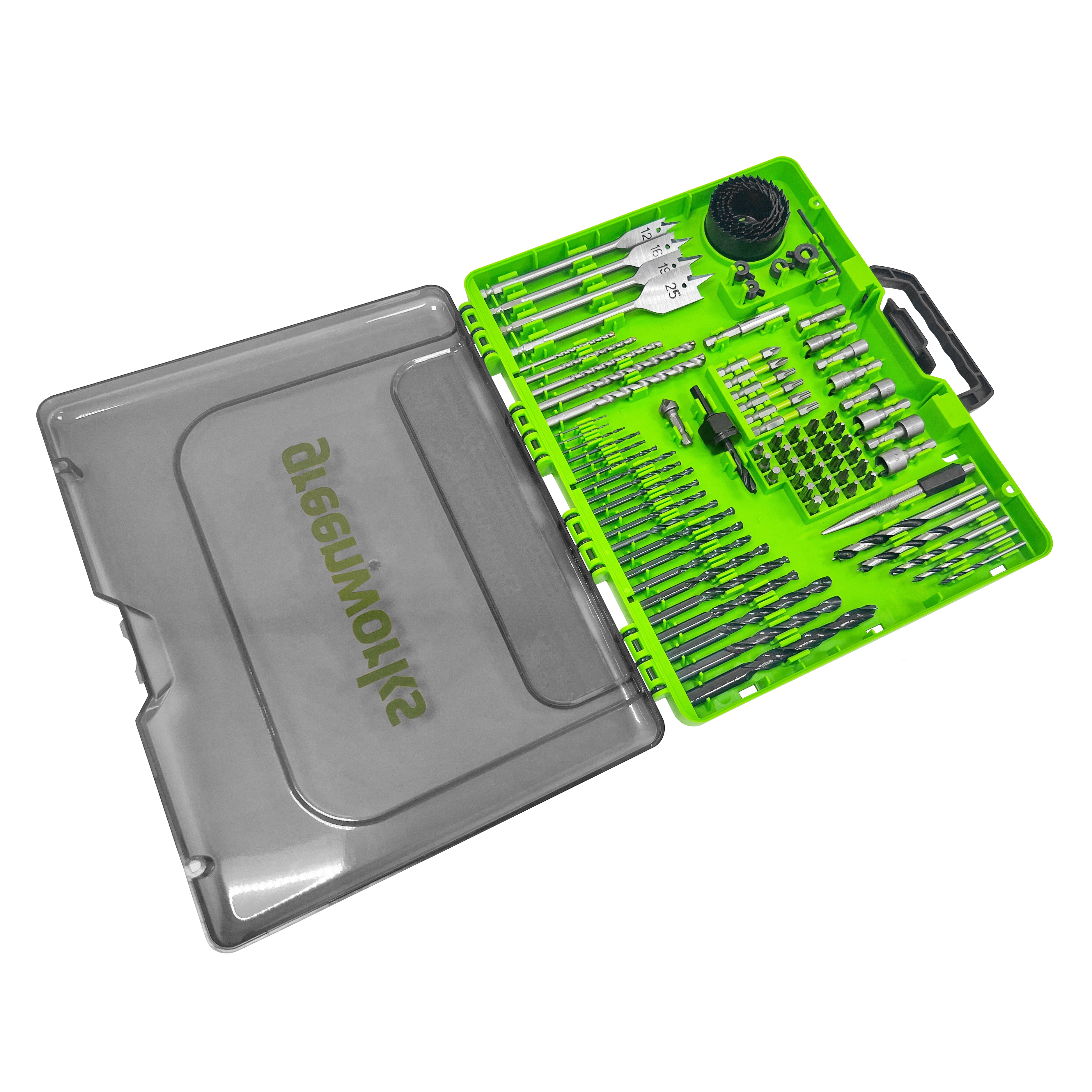 Набор свёрел, бит и коронок Greenworks 2944607 (90 шт.), в кейсе