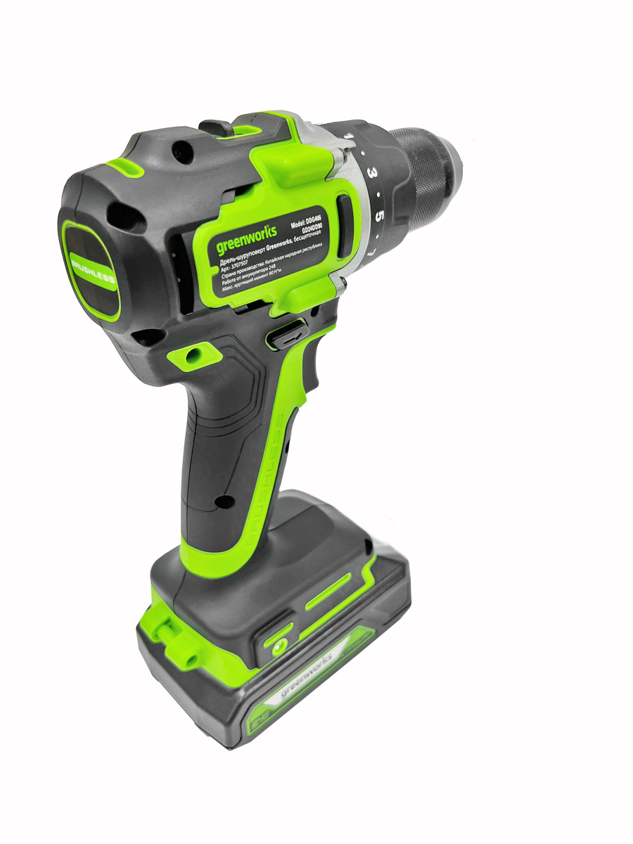 Дрель-шуруповерт аккумуляторная Greenworks 24V GD24DD90 (90 Нм) 3707507, бесщёточная, без АКБ и ЗУ