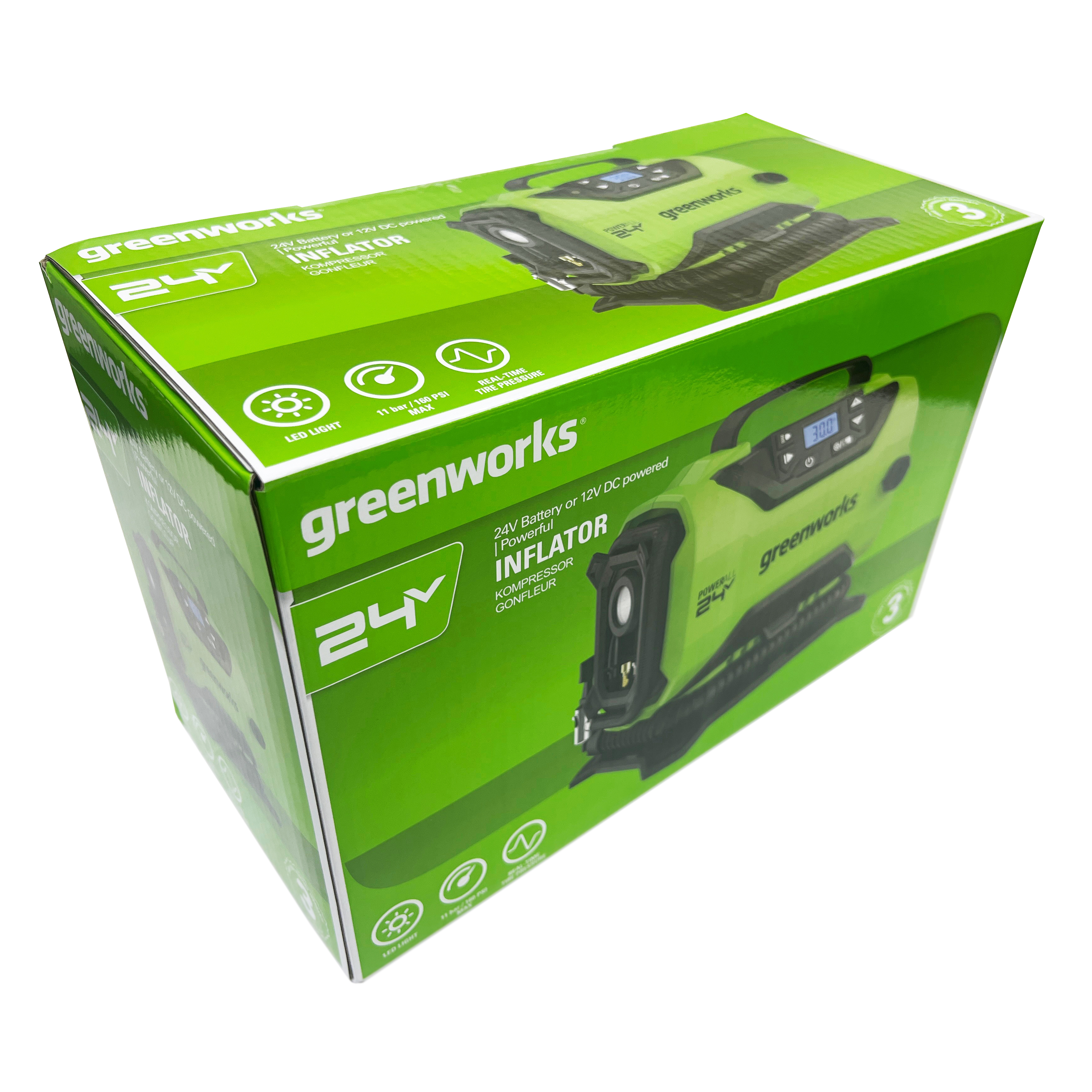 Компрессор автомобильный аккумуляторный Greenworks 24V/12V ACG301 3400807, без АКБ и ЗУ