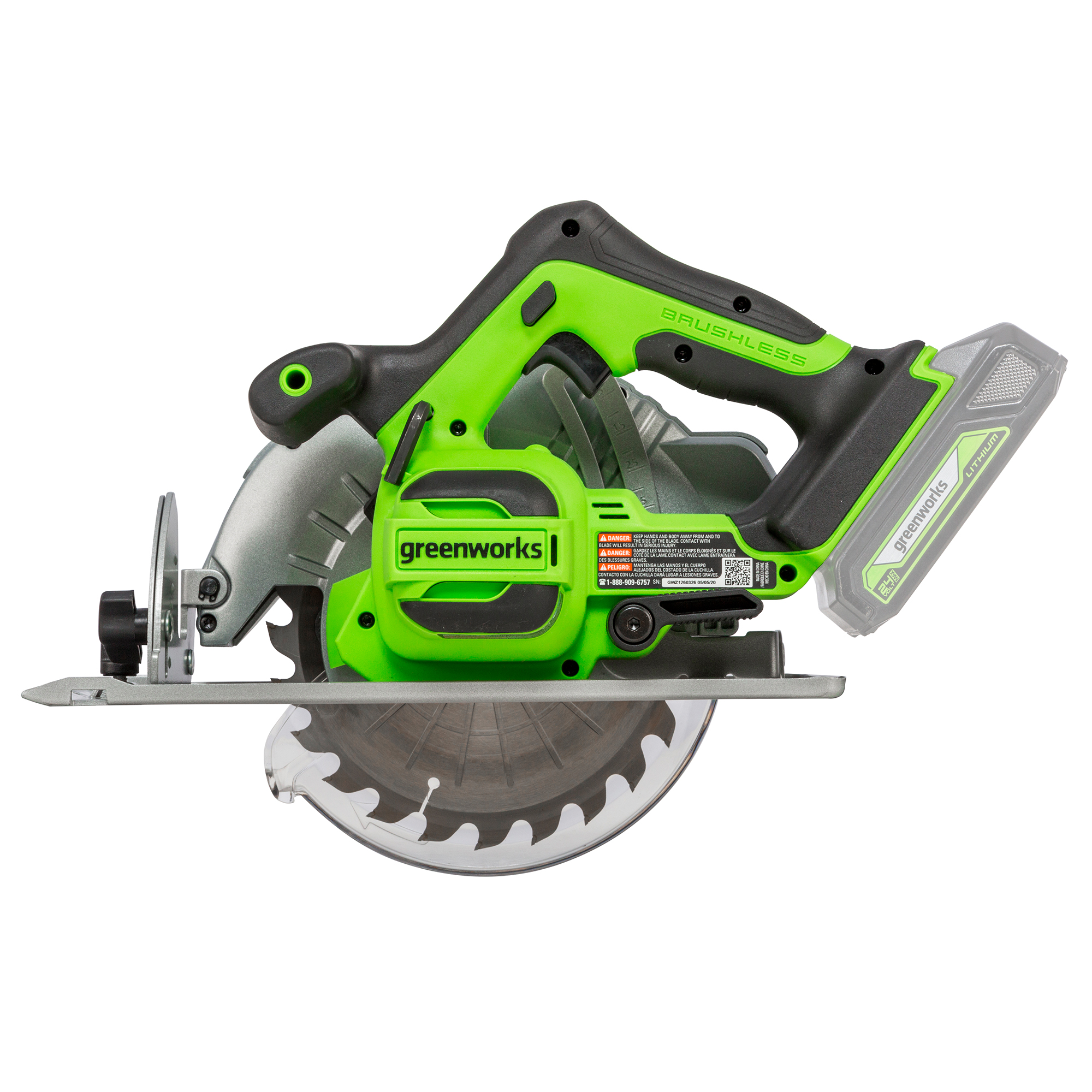 Пила циркулярная аккумуляторная Greenworks 24V GD24CS 1500907, бесщеточная, без АКБ и ЗУ