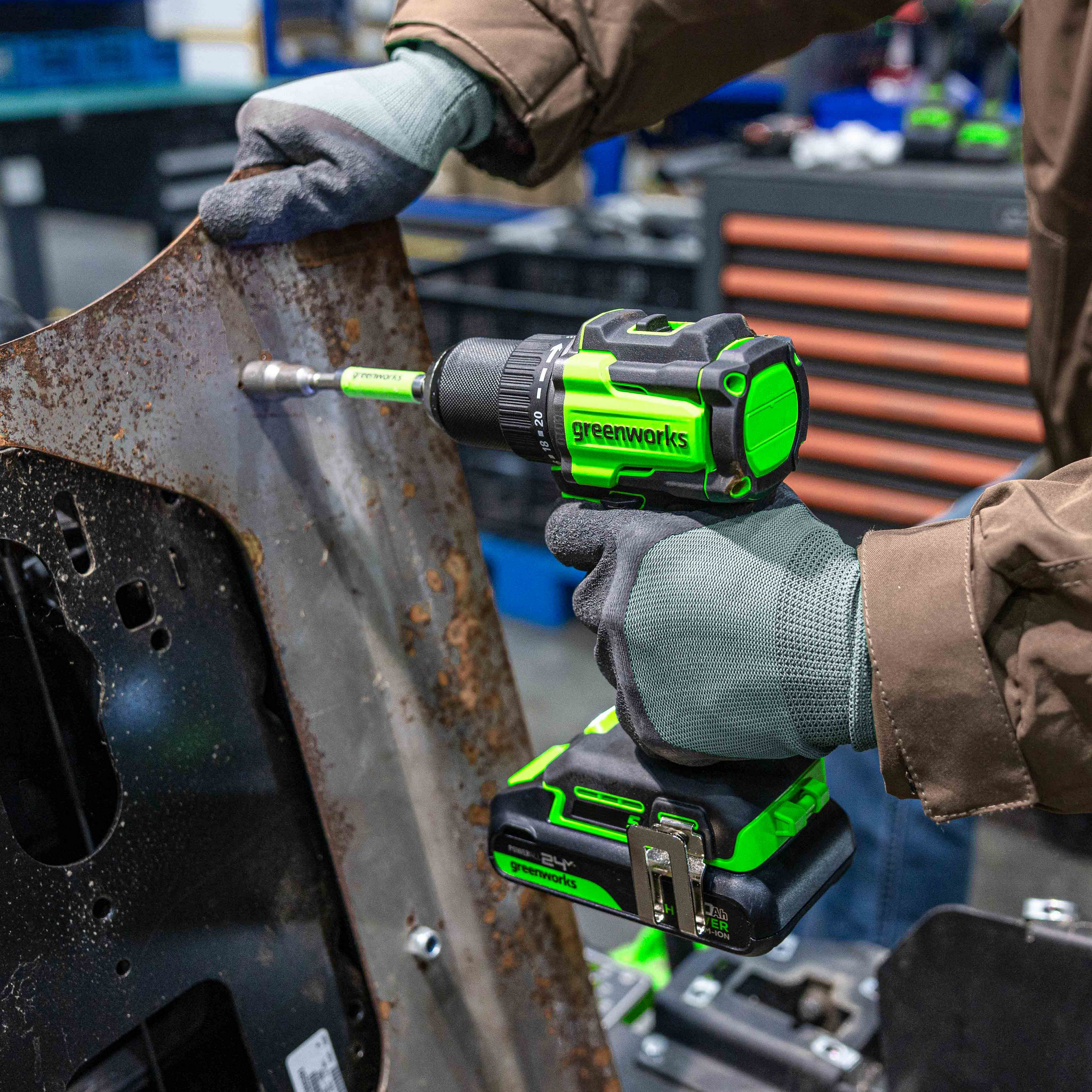 Дрель-шуруповерт 30/60 Нм аккумуляторная Greenworks 24V DD560 3708407, бесщеточная, без АКБ и ЗУ