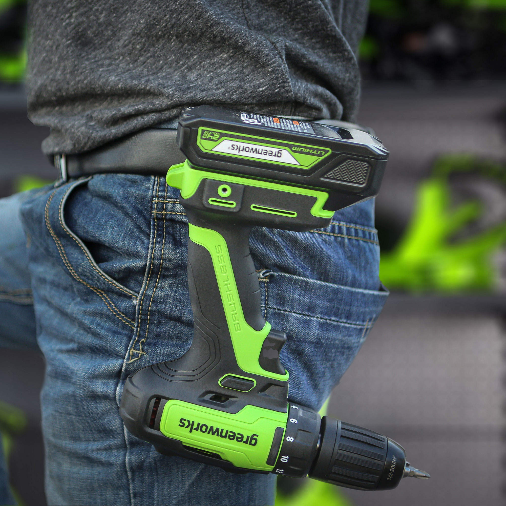 Дрель-шуруповерт аккумуляторная Greenworks 24V GD24DD35 (35 Нм), бесщеточная, без АКБ и ЗУ