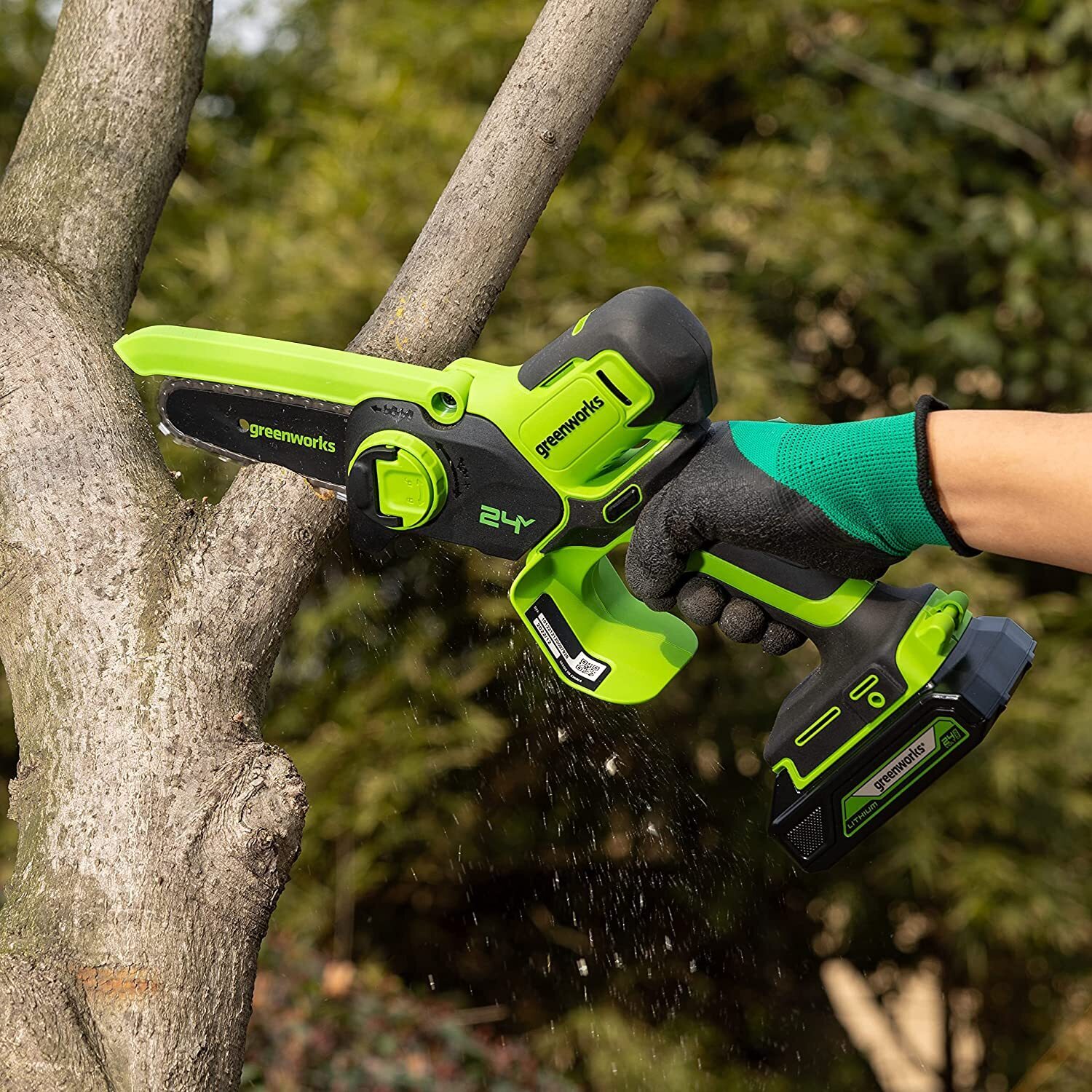 Мини-пила аккумуляторная цепная Greenworks 10 см 24V G24MCS10 2008207, без аккумулятора и зарядного устройства