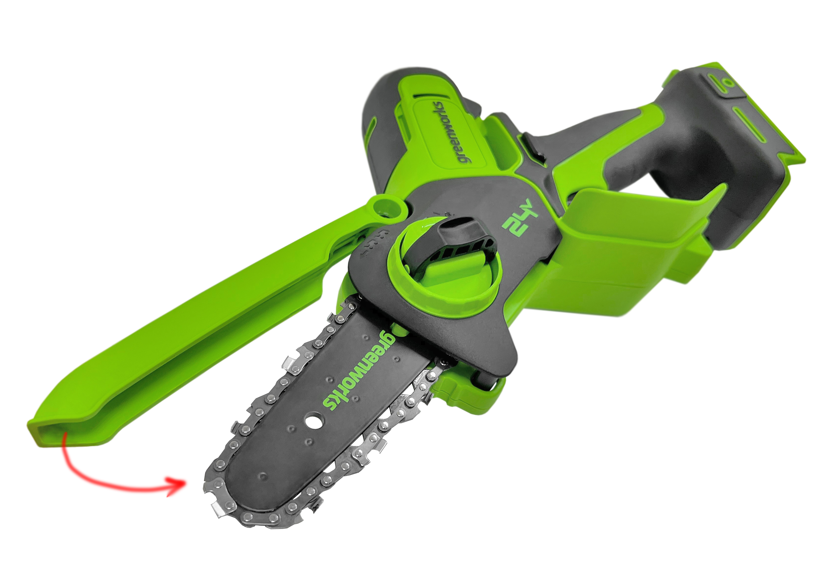 Мини-пила аккумуляторная цепная Greenworks 10 см 24V G24MCS10 2008207, без аккумулятора и зарядного устройства
