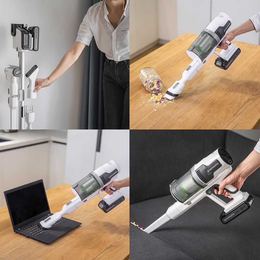 Пылесос вертикальный 500 Вт аккумуляторный Greenworks 24V G24SVK4D 4701107 на стойке, бесщёточный, с АКБ на 4 А*ч и ЗУ