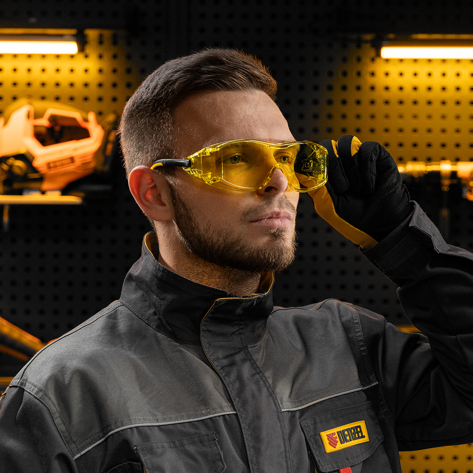 Очки защитные открытые, поликарбонатные, увеличенная жёлтая линза, регулируемые дужки