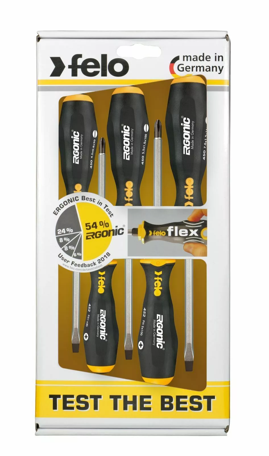 Набор отверток Ergonic ударных SL/PH, 5 шт FELO 45095248
