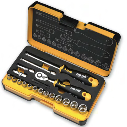 Набор дюймовых головок с трещоткой и отверткой 1/4" ERGONIC в кейсе, 19 шт FELO 057 819 56