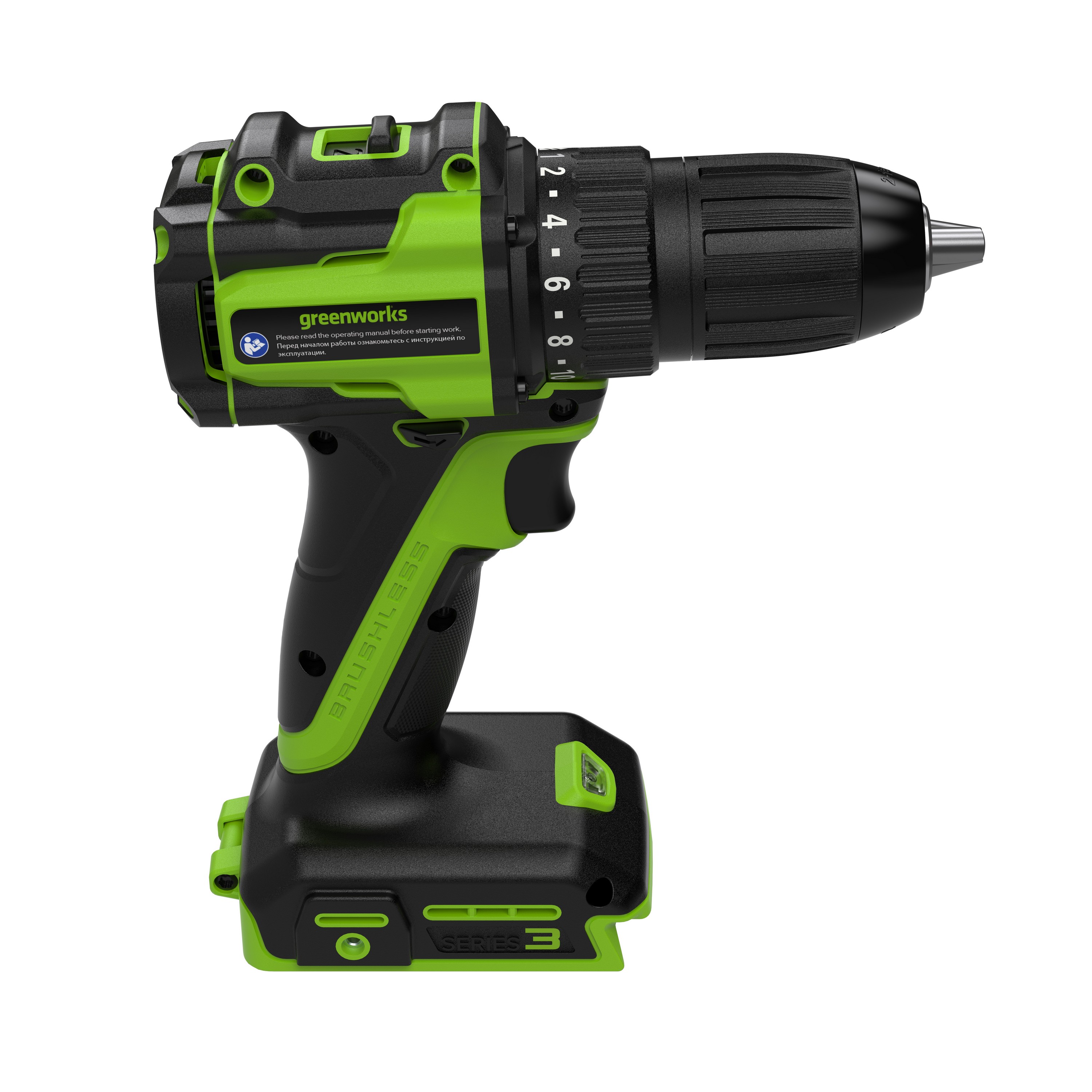 Дрель-шуруповерт 27/45 Нм аккумуляторная Greenworks 24V DD345 3708307, бесщеточная, без АКБ и ЗУ